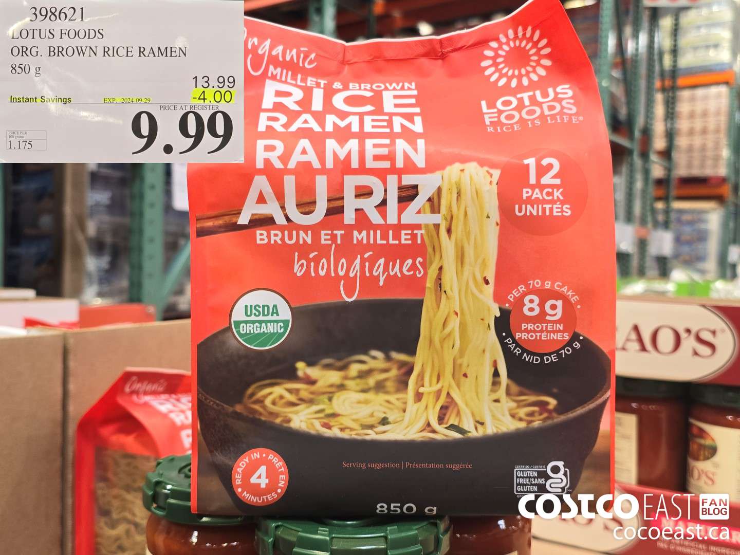 398621 LOTUS FOODS ORG. BROWN RICE RAMEN 850 g ($4.00 INSTANT SAVINGS EXPIRES ON 2024-09-29) $9.99