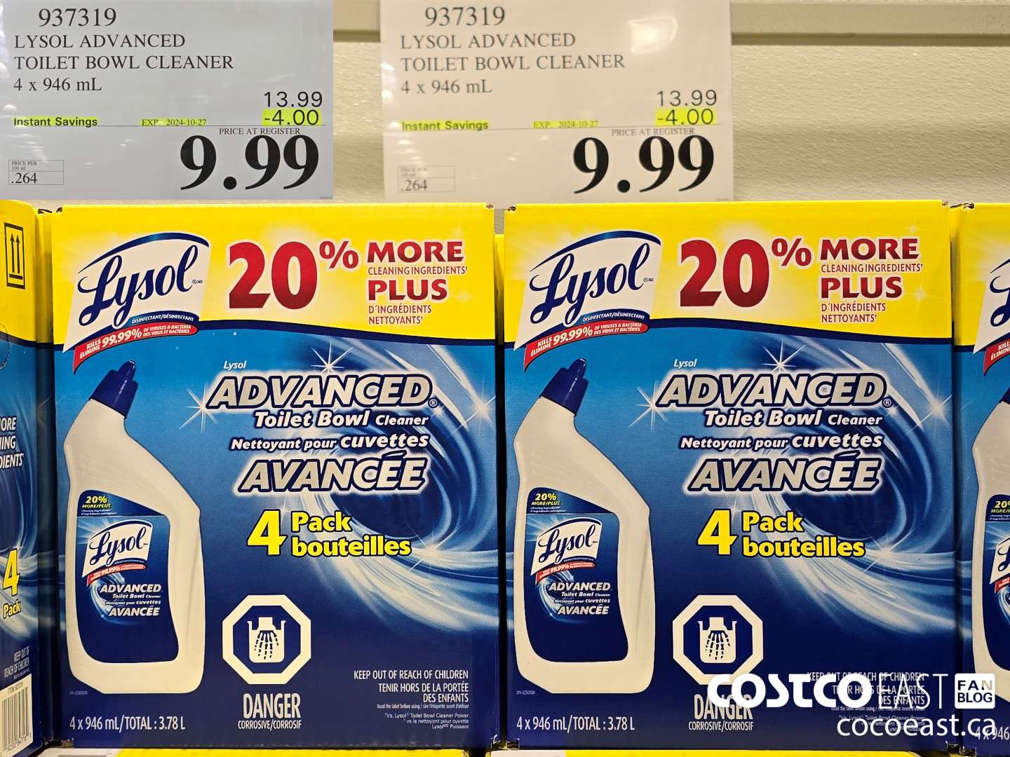 937319 LYSOL ADVANCED TOILET BOWL CLEANER 4 X 946 ML ($4.00 INSTANT SAVINGS EXPIRES ON 2024-10-27) $9.99