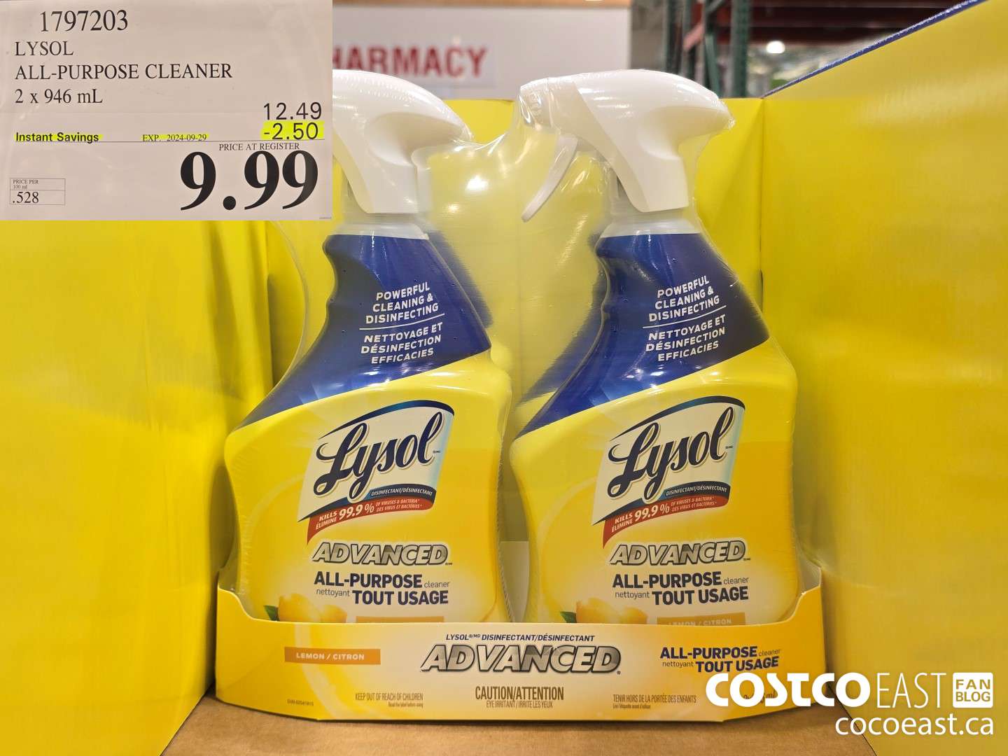 1797203 LYSOL ALL-PURPOSE CLEANER 2 x 946 mL ($2.50 INSTANT SAVINGS EXPIRES ON 2024-09-29) $9.99