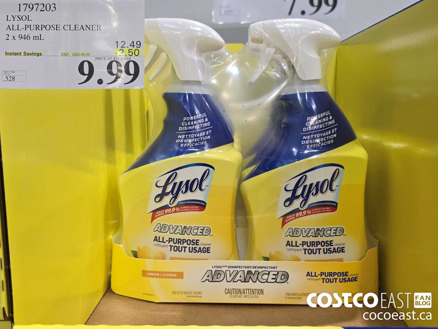 1797203 LYSOL ALL-PURPOSE CLEANER 2 x 946 mL ($2.50 INSTANT SAVINGS EXPIRES ON 2024-09-29) $9.99