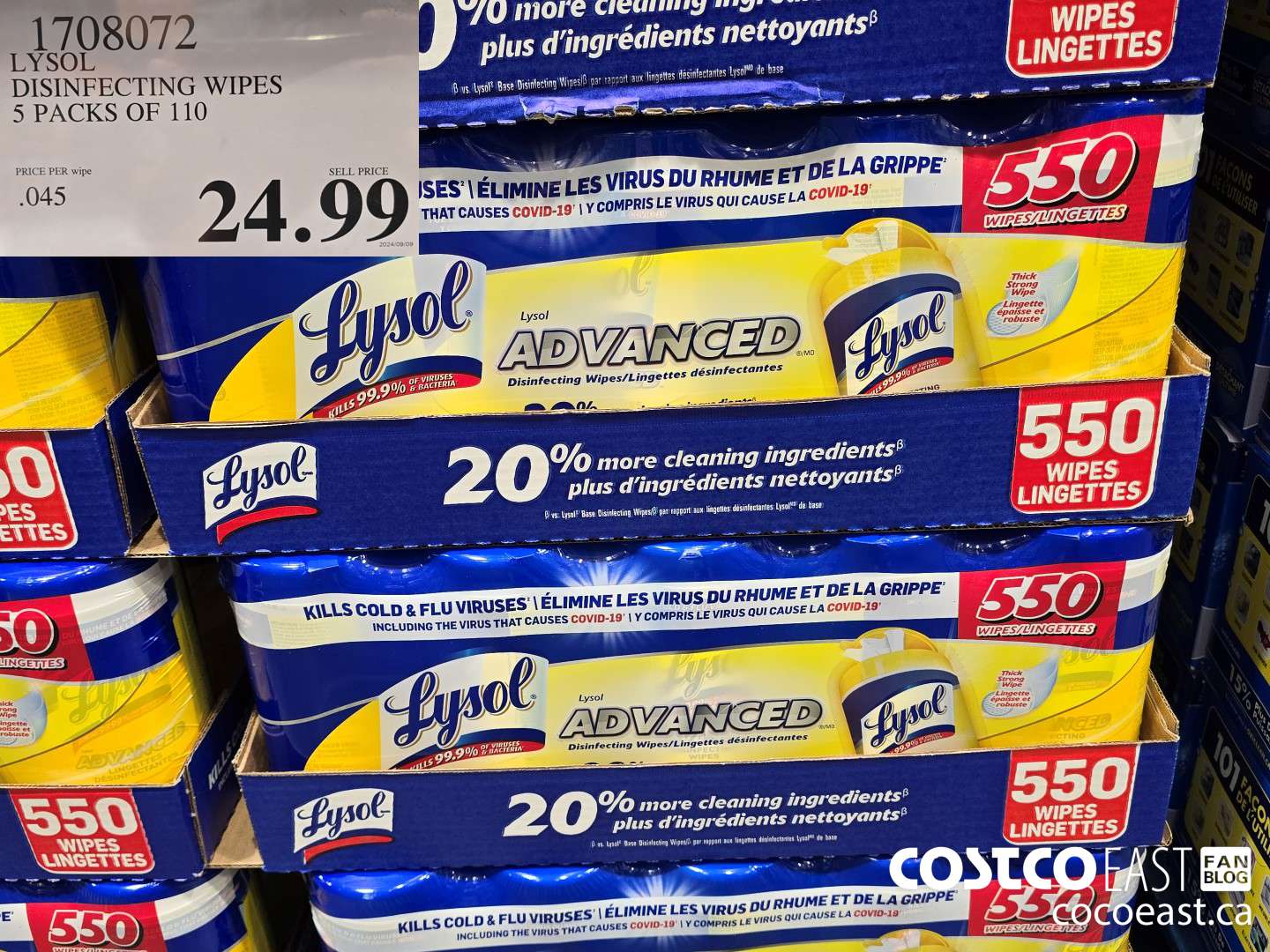 1708072 LYSOL DISINFECTING WIPES 5 PACKS OF 110 $24.99