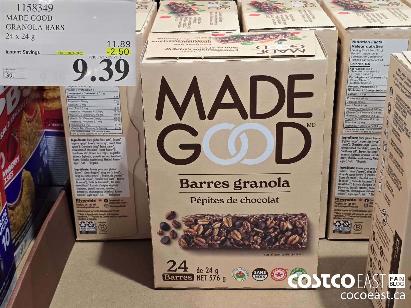 1158349 MADE GOOD GRANOLA BARS 24 x 24 g ($2.50 INSTANT SAVINGS EXPIRES ON 2024-09-22) $9.39
