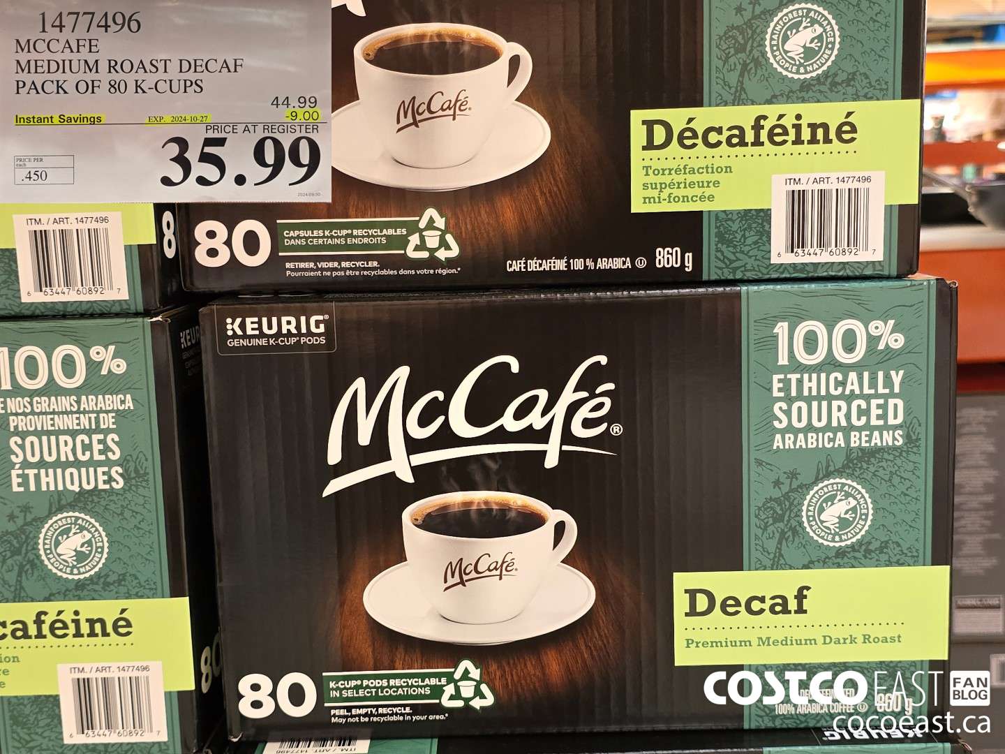 1477496 MCCAFE MEDIUM ROAST DECAF SAVE PACK OF 80 K-CUPS ($9.00 INSTANT SAVINGS EXPIRES ON 2024-10-27) $35.99