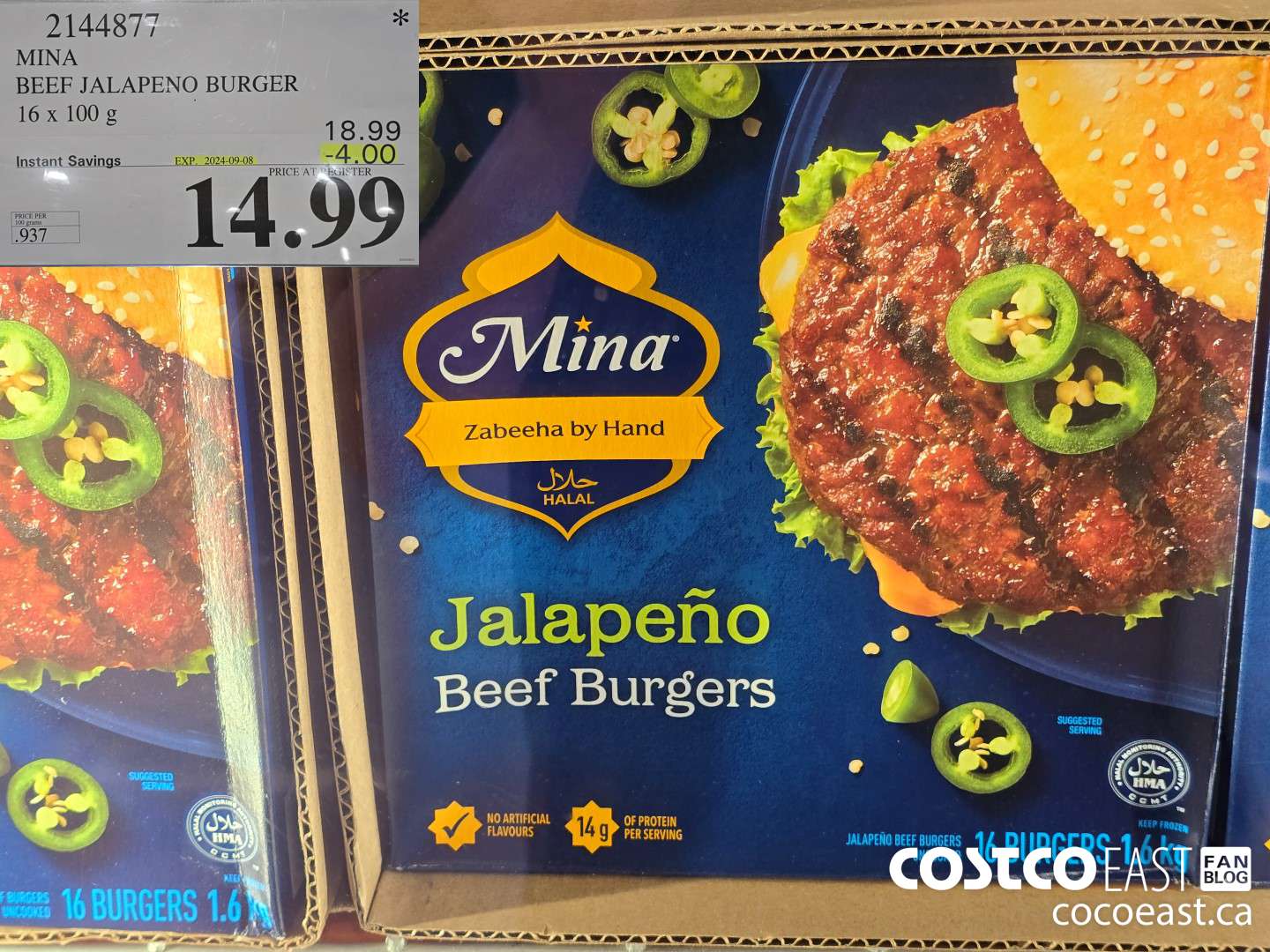 2144877 MINA BEEF JALAPENO BURGER 16 x 100 g ($4.00 INSTANT SAVINGS EXPIRES ON 2024-09-08) $14.99