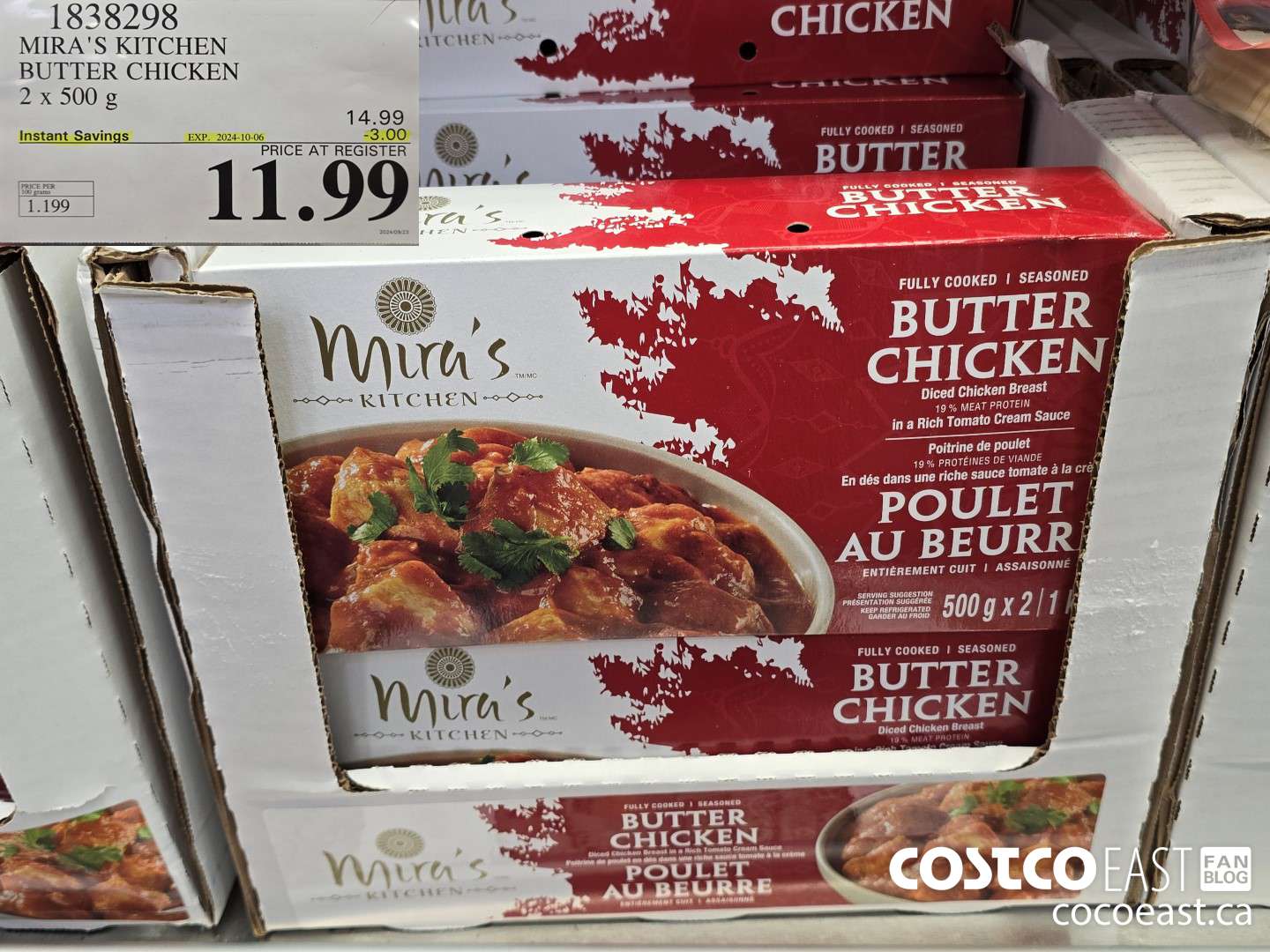 1838298 MIRA'S KITCHEN BUTTER CHICKEN 2 x 500 g ($3.00 INSTANT SAVINGS EXPIRES ON 2024-10-06) $11.99