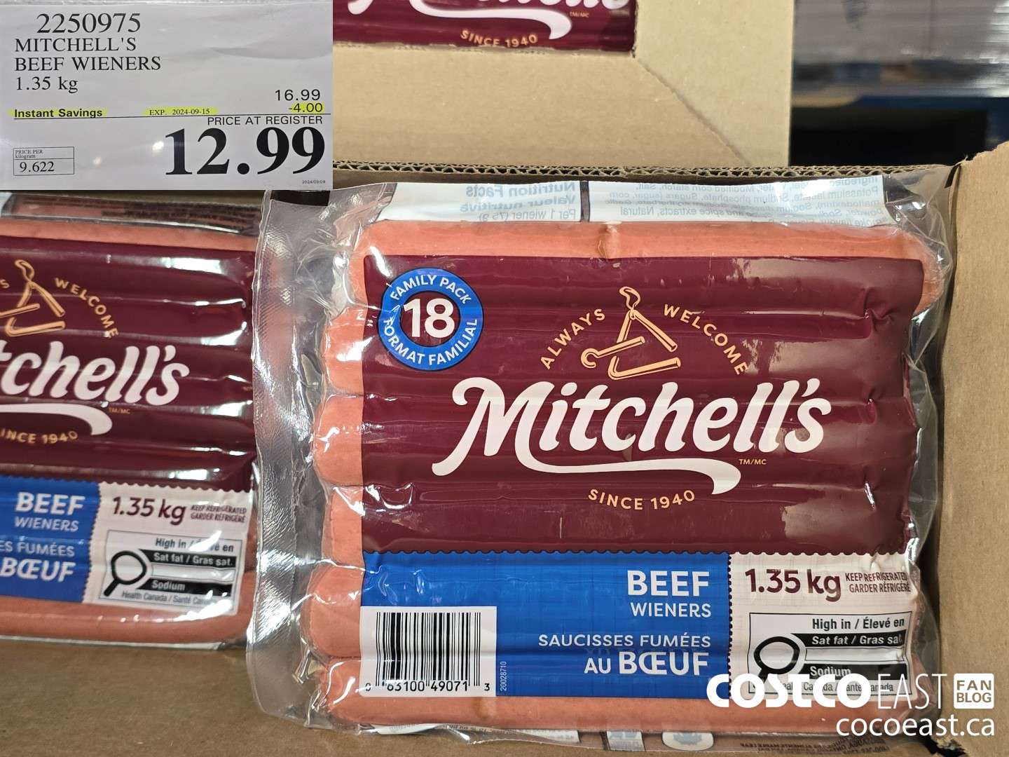 2250975 MITCHELL'S BEEF WIENERS 1.35 KG ($4.00 INSTANT SAVINGS EXPIRES ON 2024-09-15) $12.99