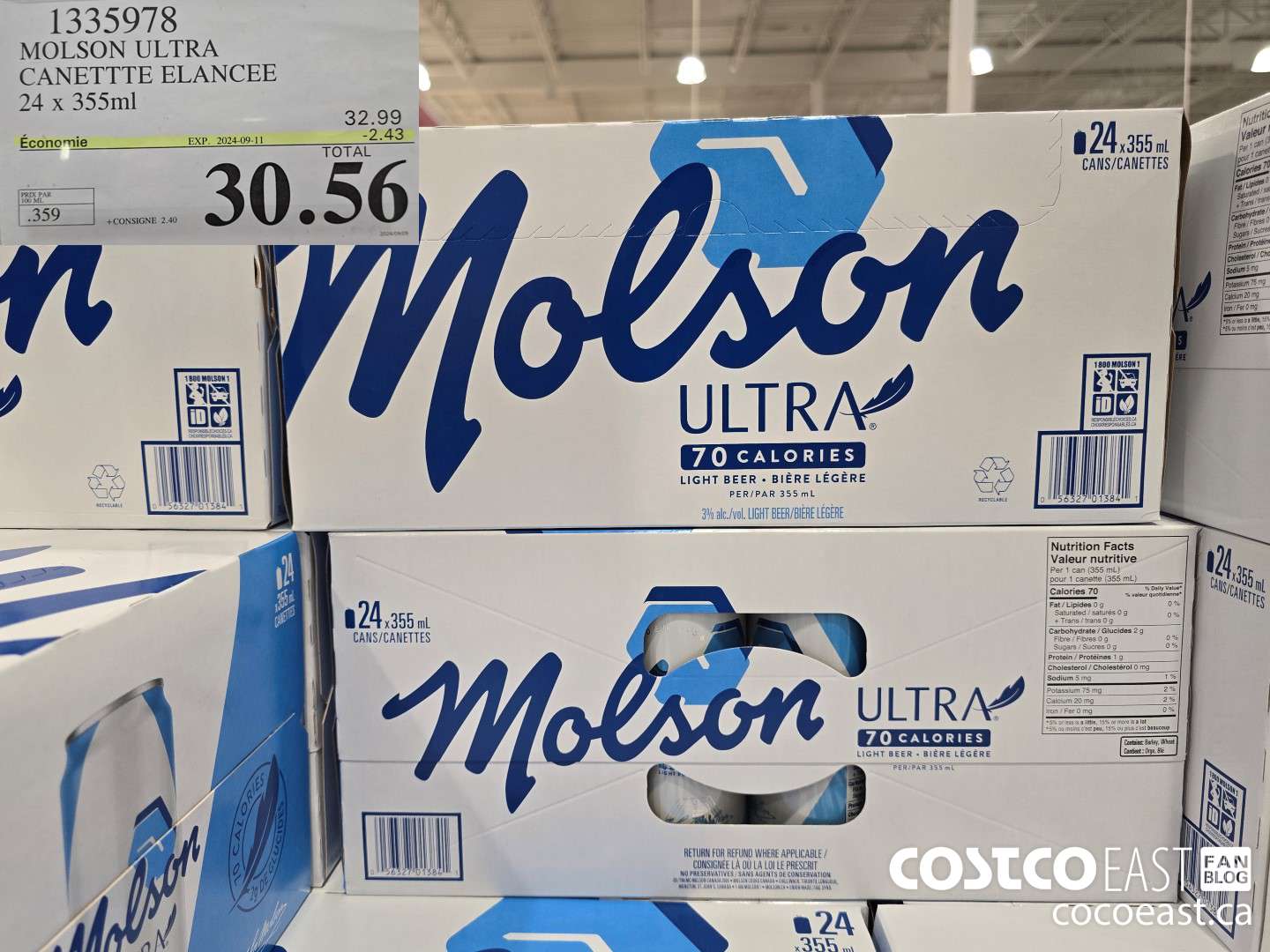 1335978 MOLSON ULTRA CANETTTE ELANCEE 24 x 355ml ($2.43 INSTANT SAVINGS EXPIRES ON 2024-09-11) $30.56