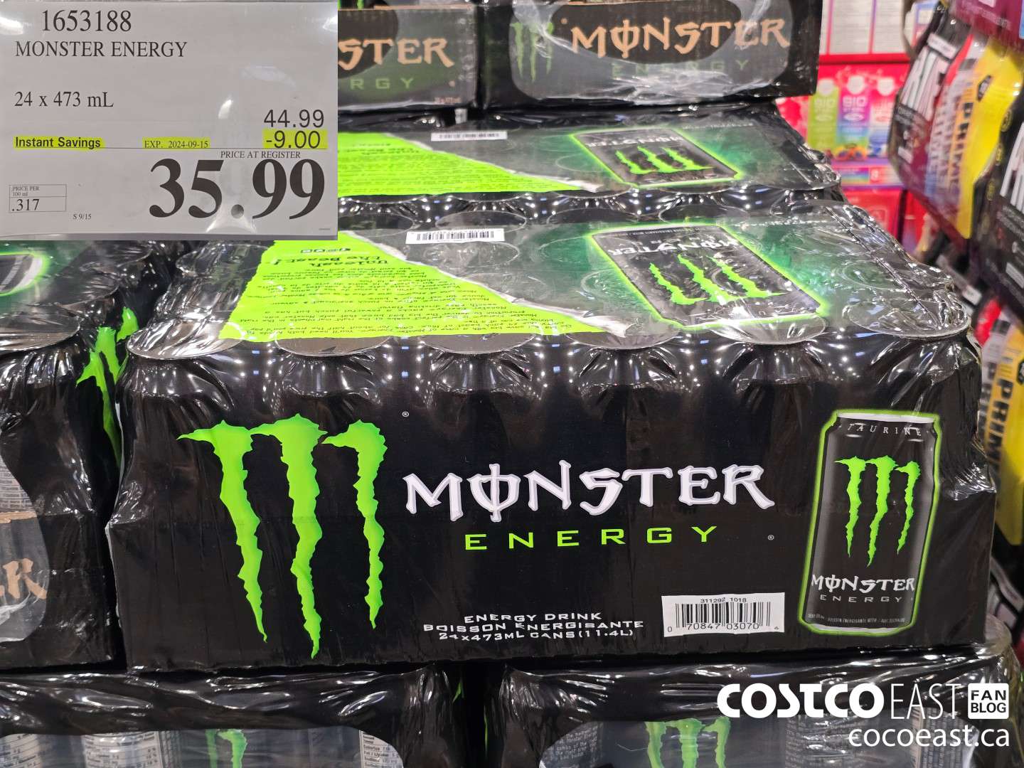 1653188 MONSTER ENERGY 24 x 473 mL ($9.00 INSTANT SAVINGS EXPIRES ON 2024-09-15) $35.99