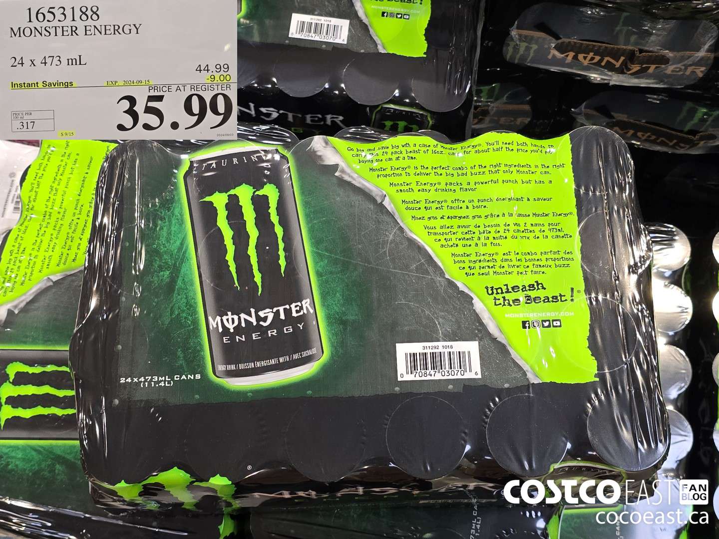 1653188 MONSTER ENERGY 24 x 473 mL ($9.00 INSTANT SAVINGS EXPIRES ON 2024-09-15) $35.99