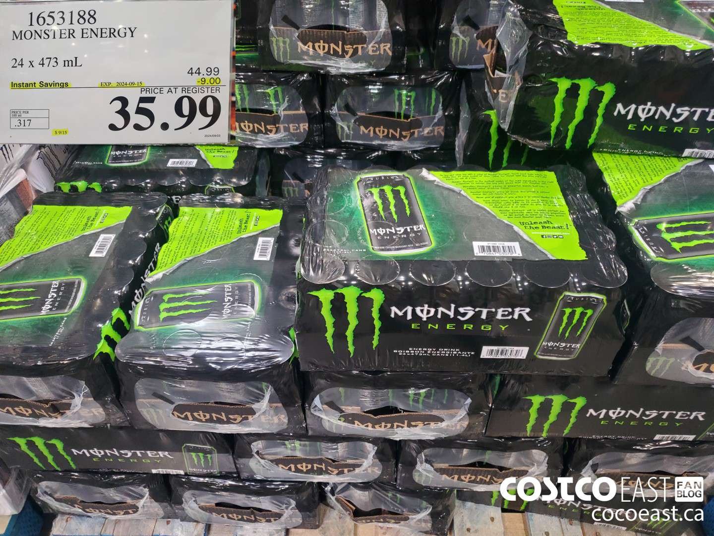1653188 MONSTER ENERGY 24 x 473 mL ($9.00 INSTANT SAVINGS EXPIRES ON 2024-09-15) $35.99