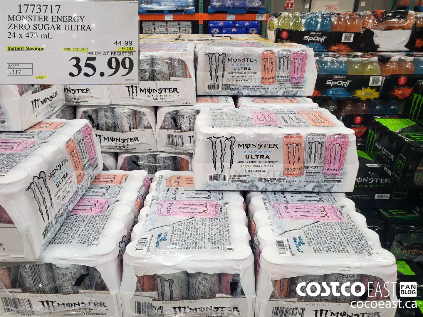 1773717 MONSTER ENERGY ZERO SUGAR ULTRA 24 X 473 ML ($9.00 INSTANT SAVINGS EXPIRES ON 2024-09-15) $35.99