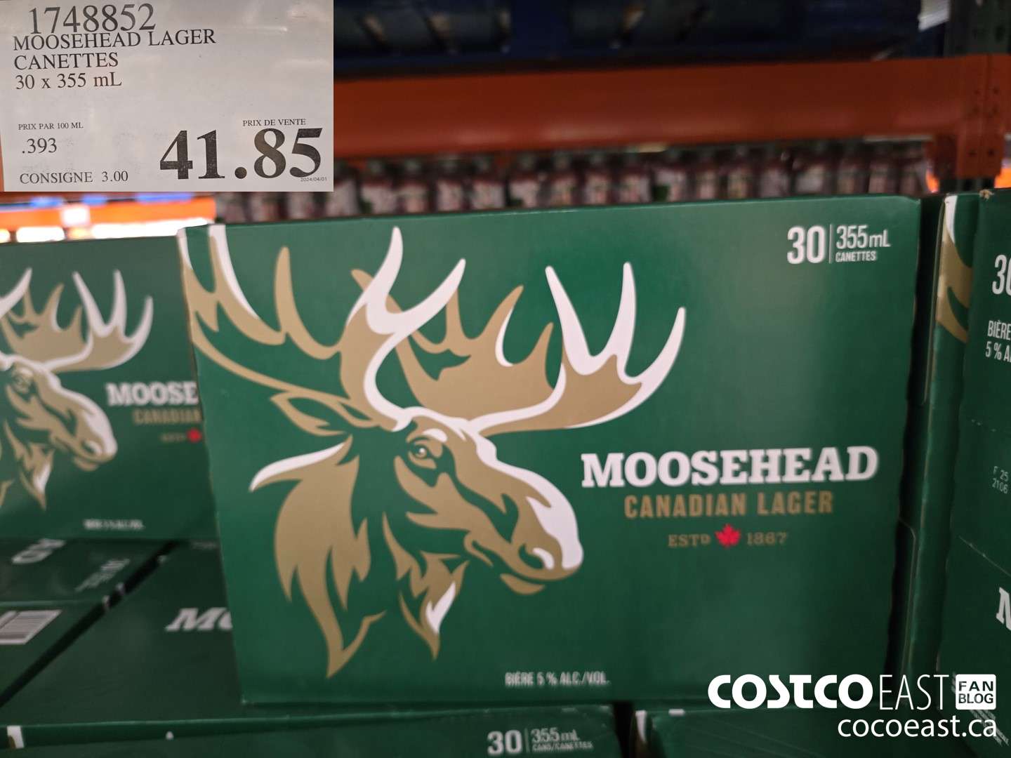 1748852 MOOSEHEAD LAGER CANETTES 30 x 355 mL $41.85