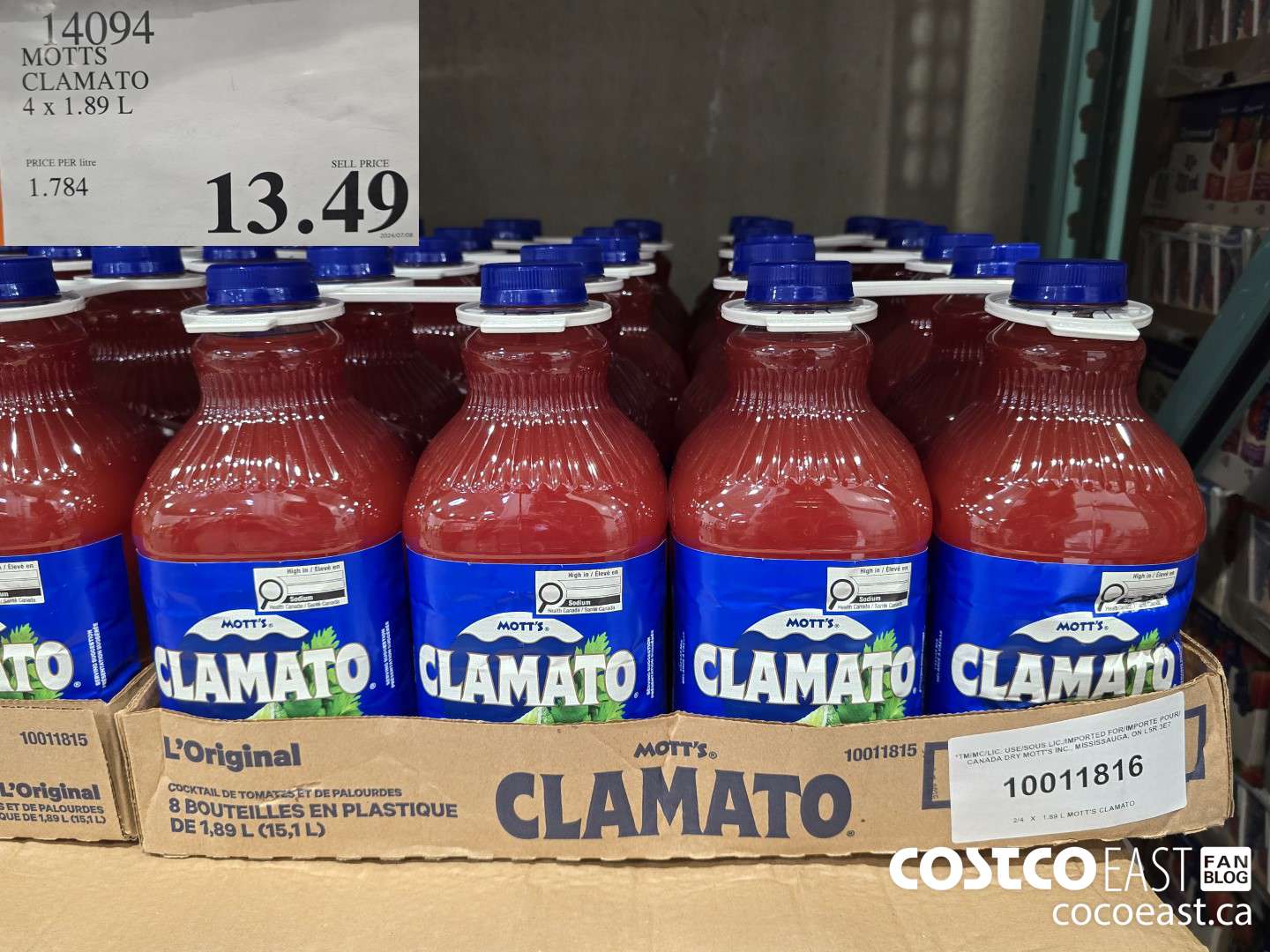 14094 MOTTS CLAMATO 4 x 1.89L $13.49