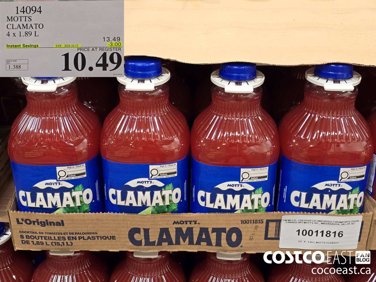 14094 MOTTS CLAMATO 4 x 1.89L ($3.00 INSTANT SAVINGS EXPIRES ON 2024-10-13) $10.49