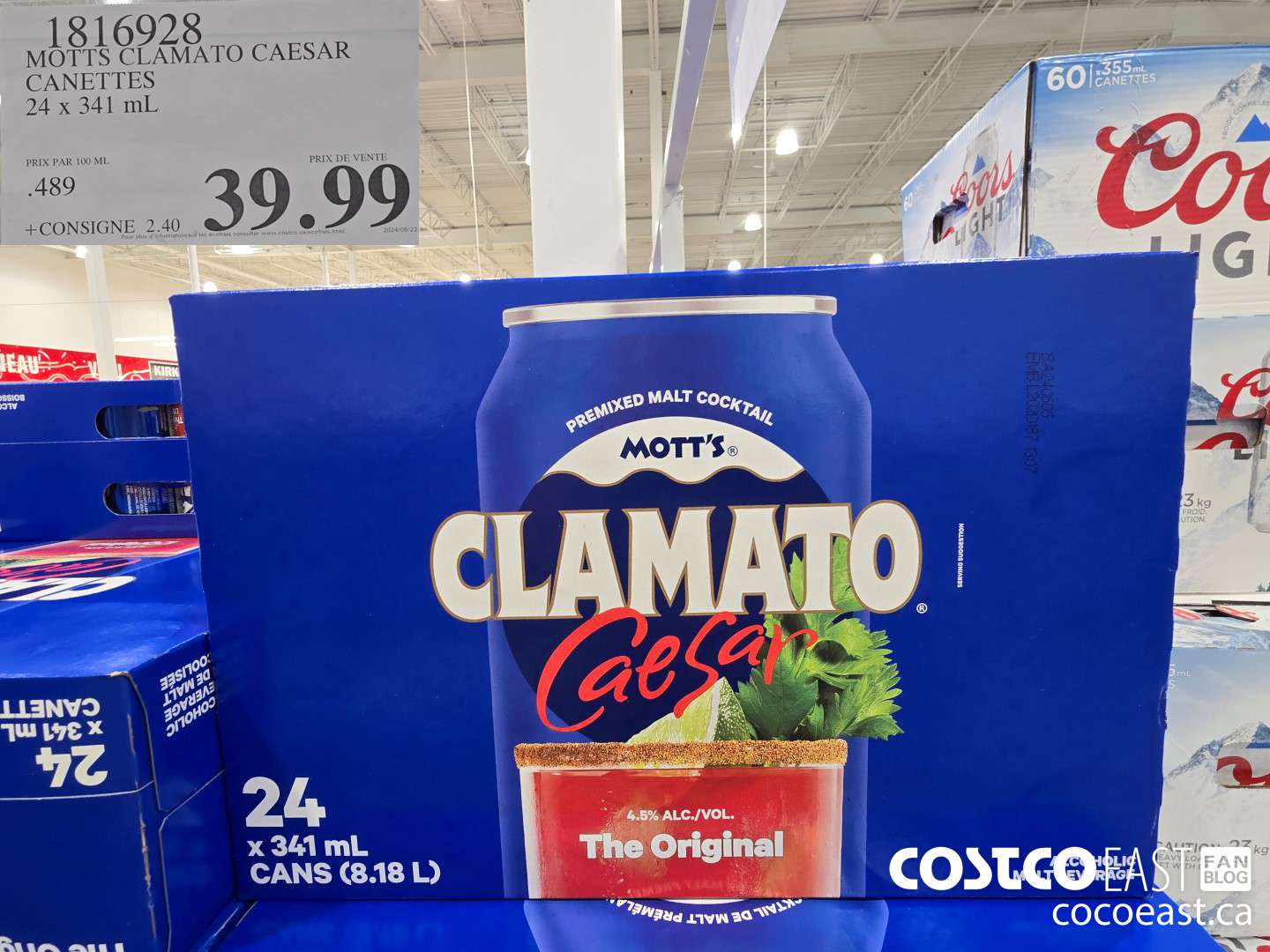 816928 MOTTS CLAMATO CAESAR CANETTES 24 x 341 mL $39.99