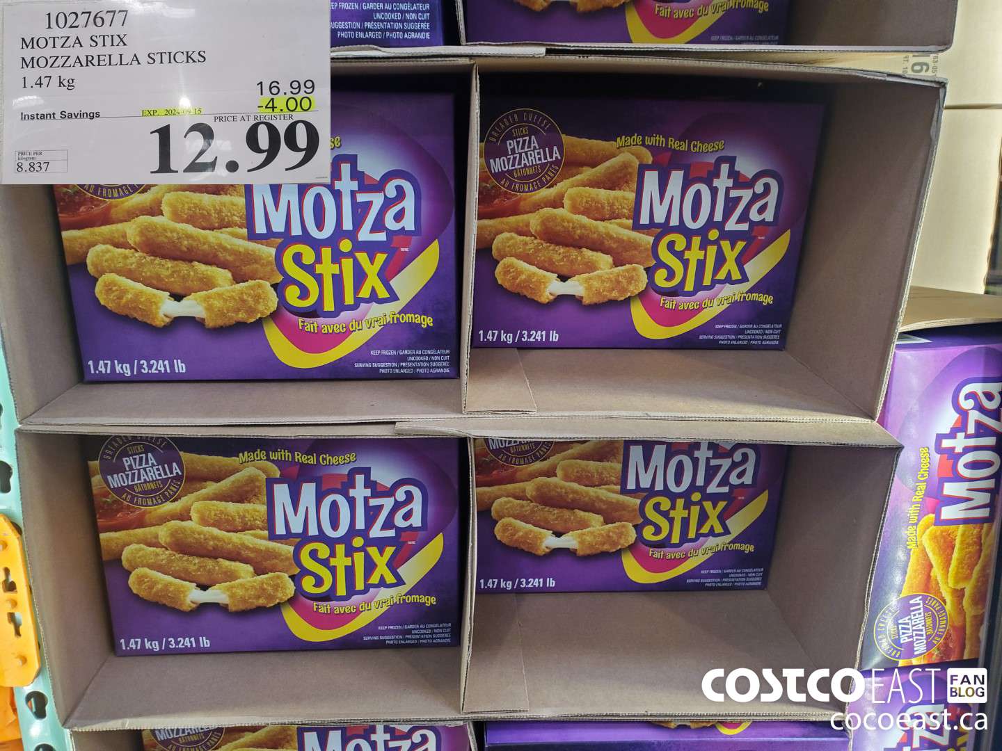 1027677 MOTZA STIX MOZZARELLA STICKS 1.47 kg ($4.00 INSTANT SAVINGS EXPIRES ON 2024-09-15) $12.99