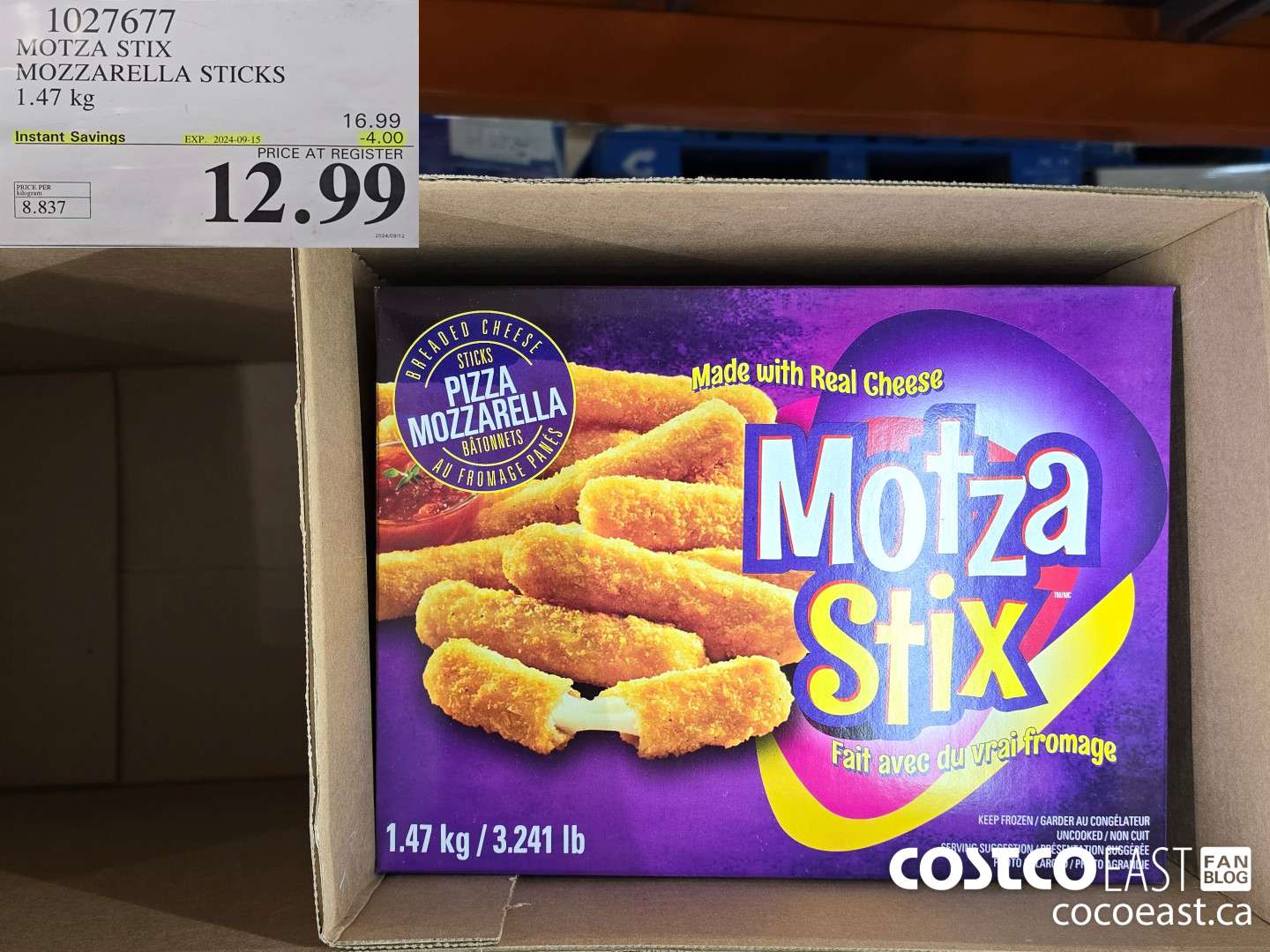 1027677 MOTZA STIX MOZZARELLA STICKS 1.47 kg ($4.00 INSTANT SAVINGS EXPIRES ON 2024-09-15) $12.99