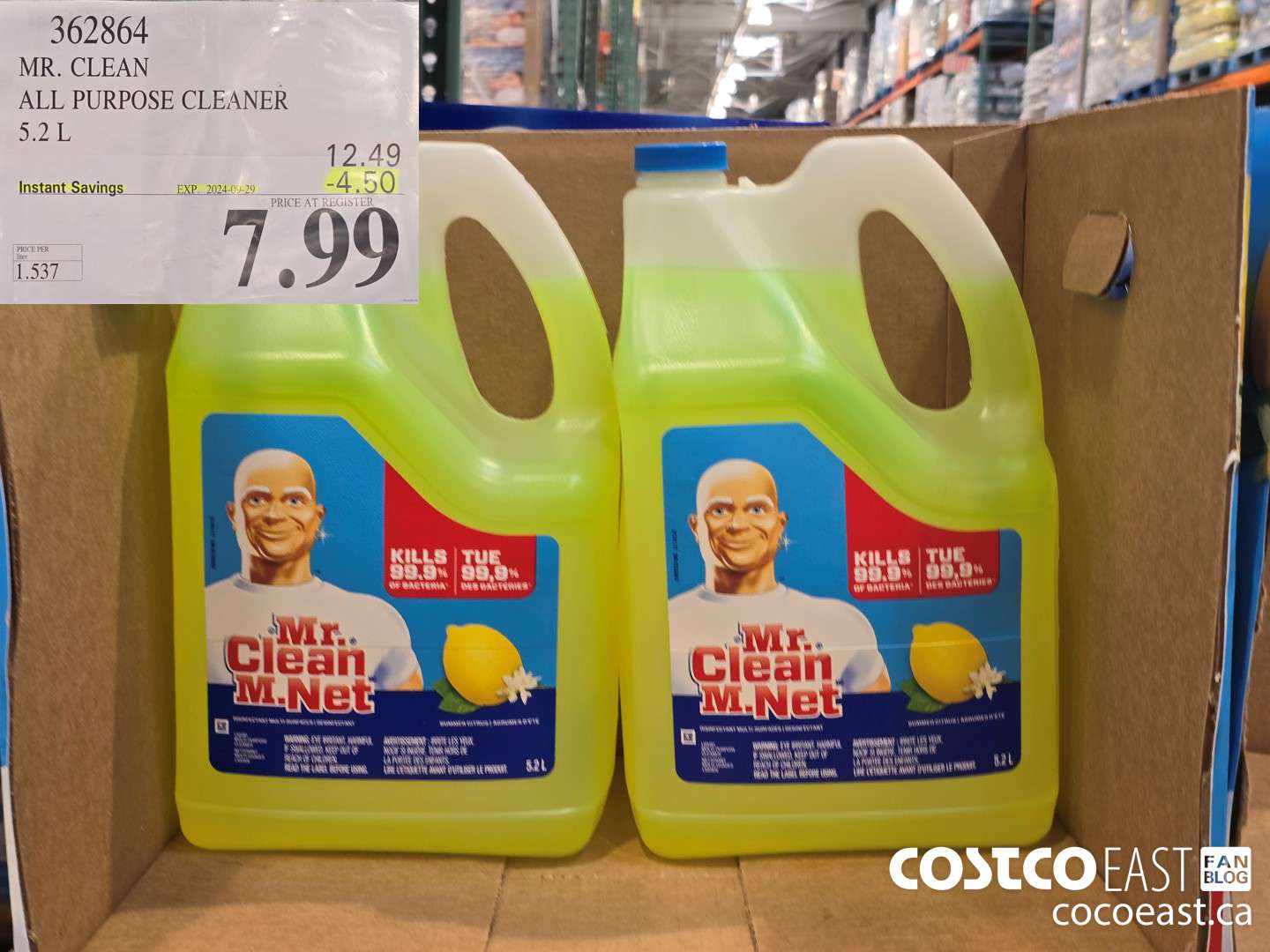 362864 MR. CLEAN ALL PURPOSE CLEANER 5.2 L ($4.50 INSTANT SAVINGS EXPIRES ON 2024-09-29) $7.99