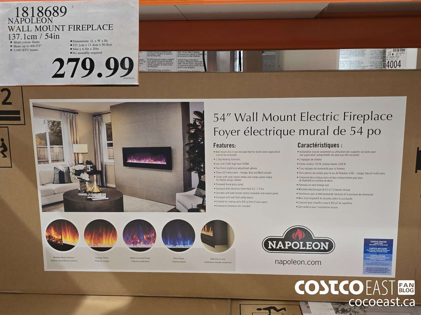 1818689 NAPOLEON WALL MOUNT FIREPLACE 137.1cm / 54in $279.99