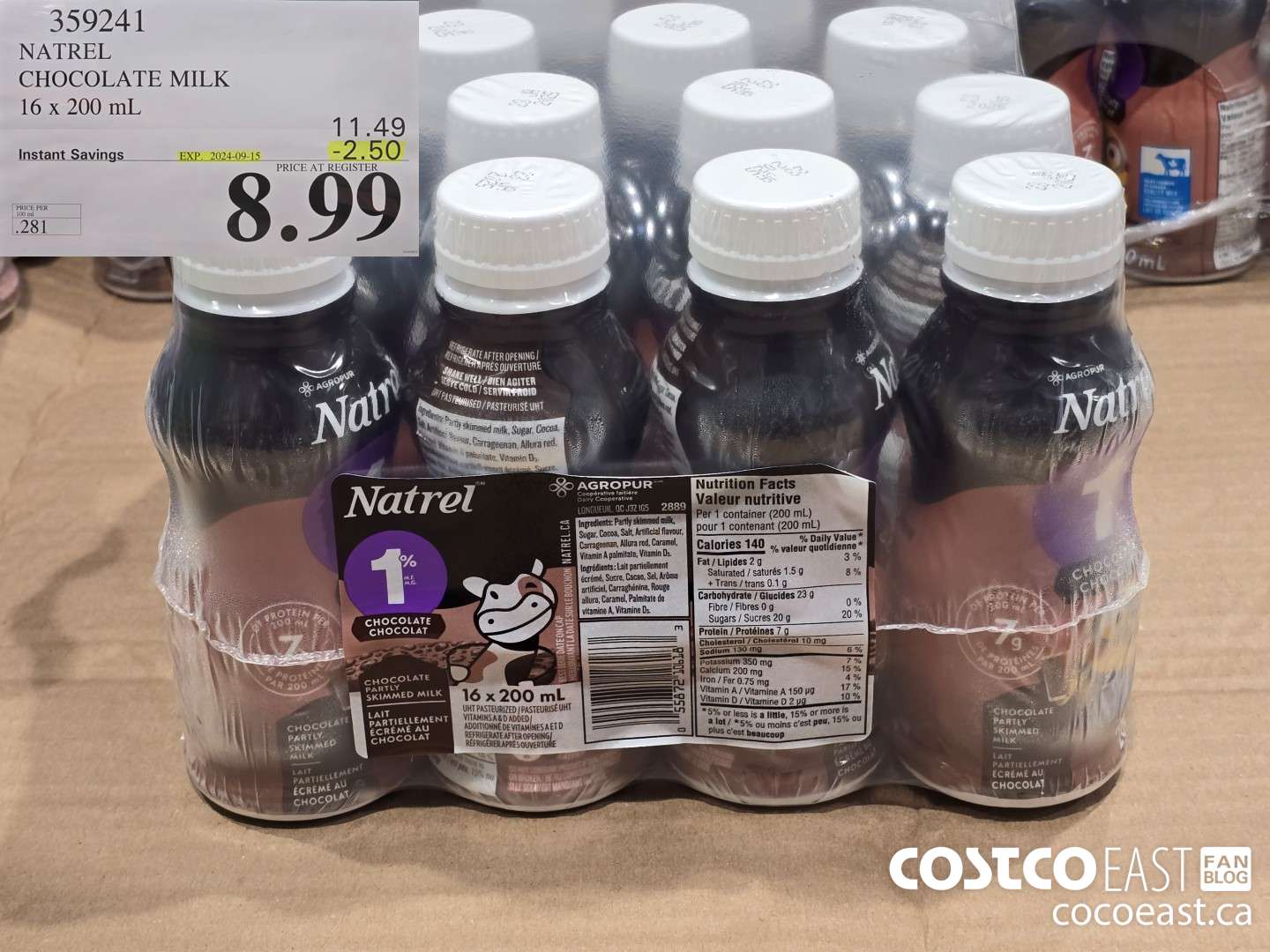 359241 NATREL CHOCOLATE MILK 16 x 200 mL ($2.50 INSTANT SAVINGS EXPIRES ON 2024-09-15) $8.99
