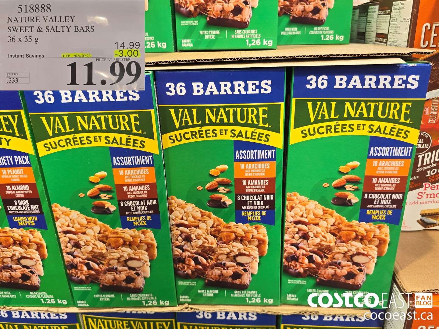 5188388 NATURE VALLEY SWEET & SALTY BARS 36 X 35 G ($3.00 INSTANT SAVINGS EXPIRES ON 2024-09-22) $11.99