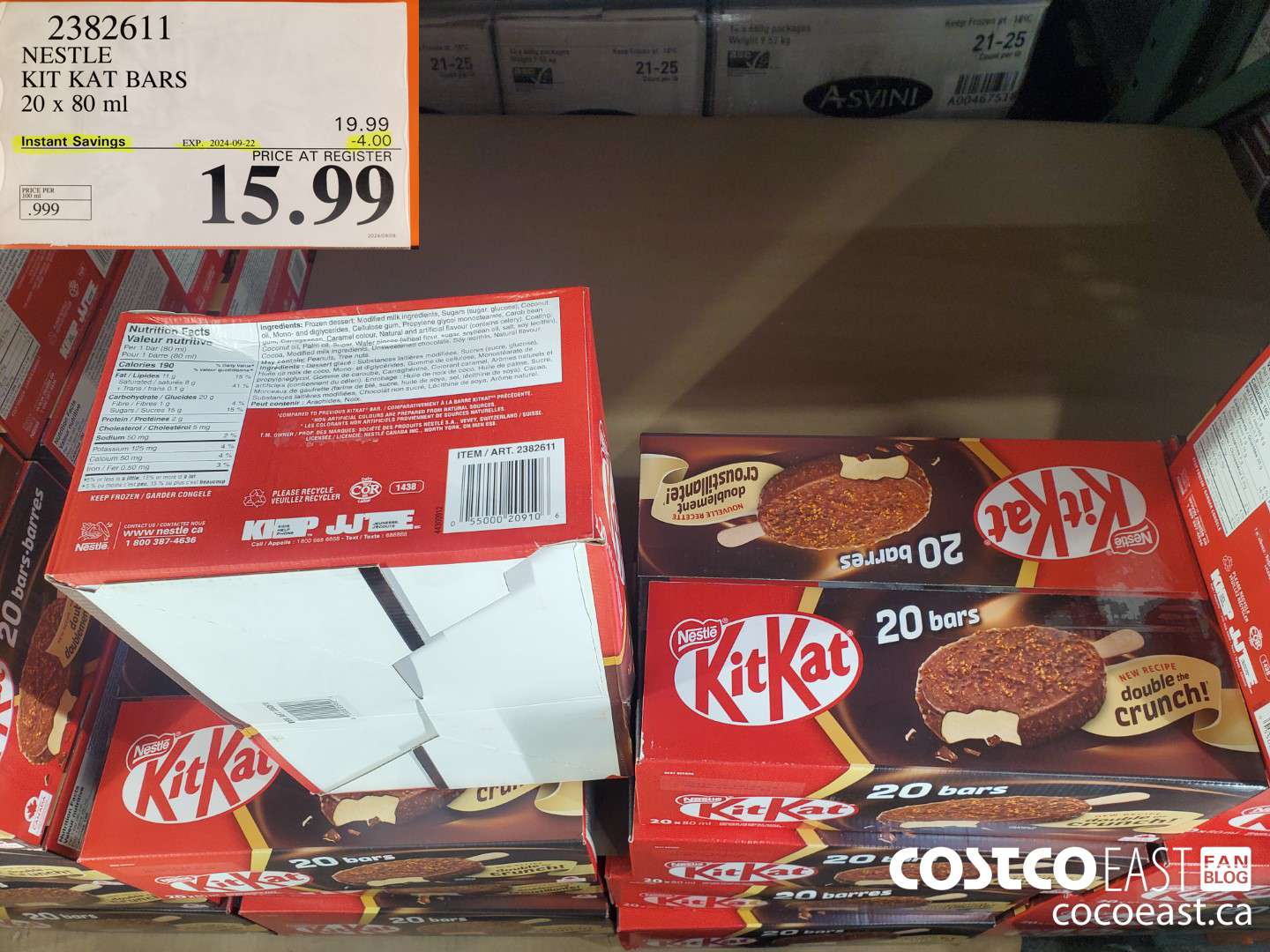 2382611 NESTLE KIT KAT BARS 20 x 80 ml ($4.00 INSTANT SAVINGS EXPIRES ON 2024-09-22) $15.99