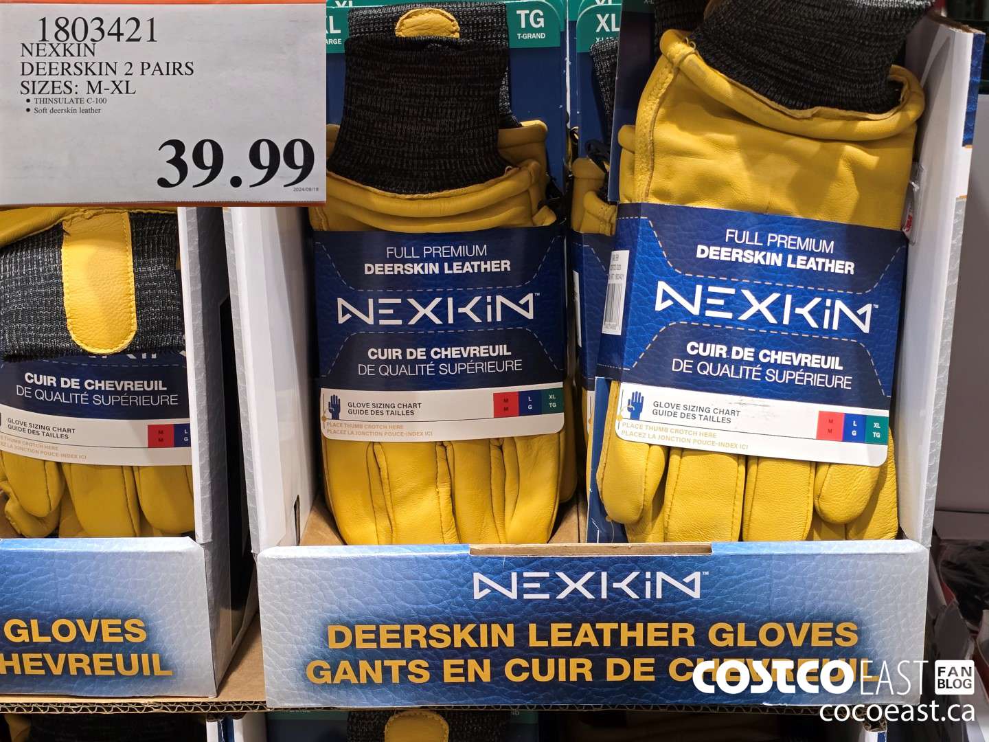 1803421 NEXKIN DEERSKIN 2 PAIRS SIZES: M-XL $39.99