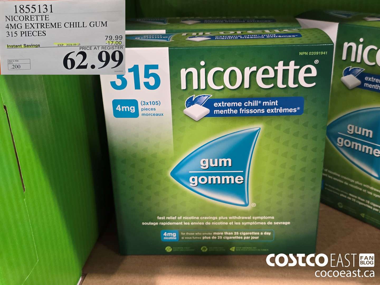 1855131 NICORETTE 4MG EXTREME CHILL GUM 315 PIECES ($17.00 INSTANT SAVINGS EXPIRES ON 2024-09-15) $62.99