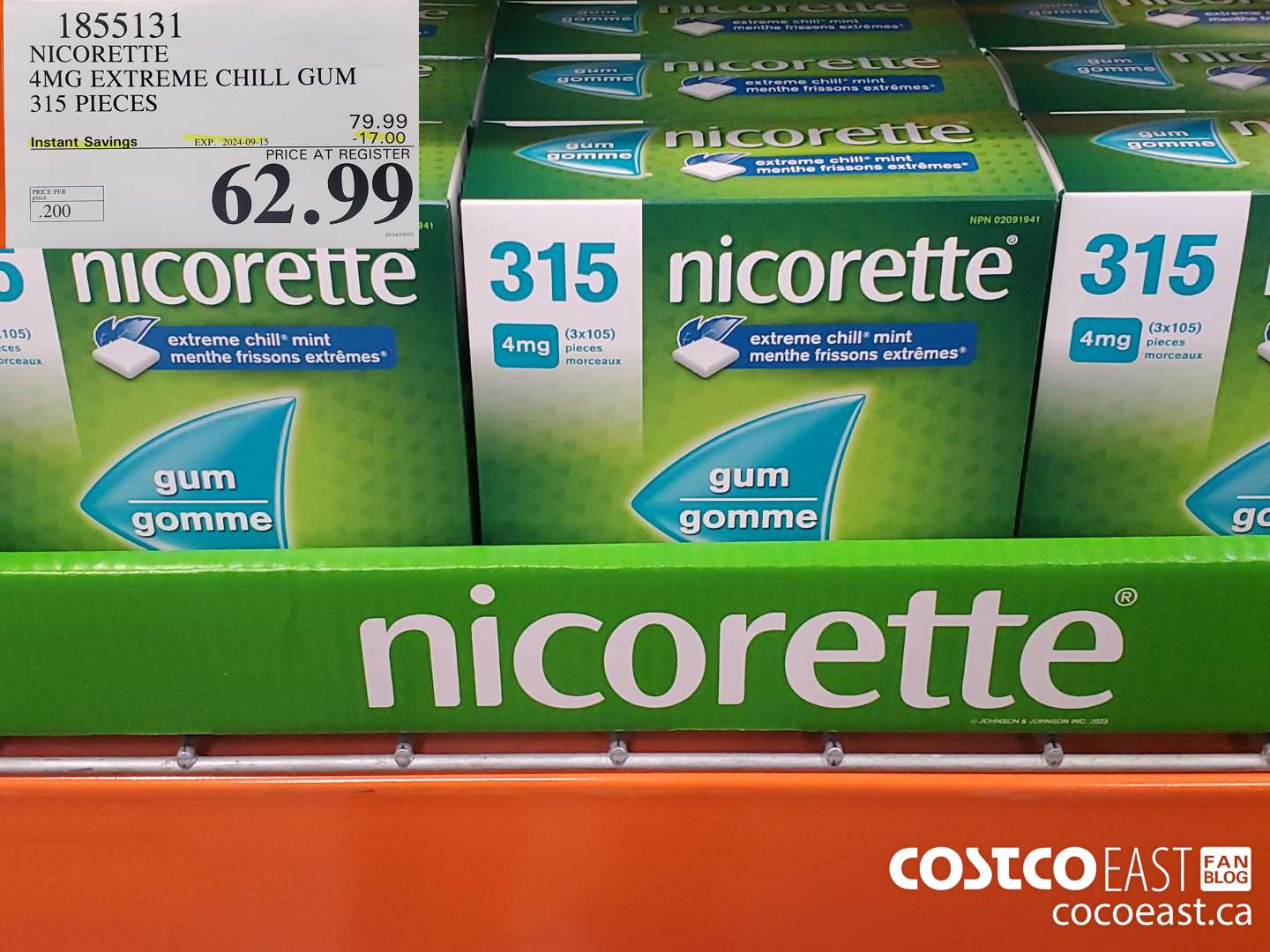 1855131 NICORETTE 4MG EXTREME CHILL GUM 315 PIECES ($17.00 INSTANT SAVINGS EXPIRES ON 2024-09-15) $62.99