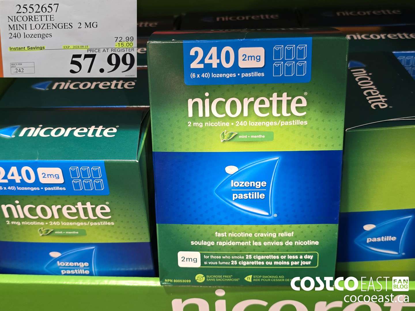 2552657 NICORETTE MINI LOZENGES 2 MG 240 lozenges ($15.00 INSTANT SAVINGS EXPIRES ON 2024-09-15) $57.99