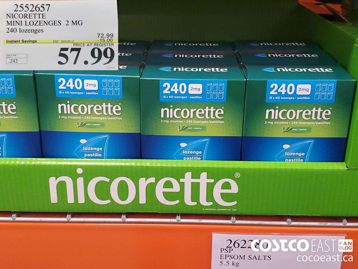 2552657 NICORETTE MINI LOZENGES 2 MG 240 lozenges  ($15.00 INSTANT SAVINGS EXPIRES ON 2024-09-15) $57.99