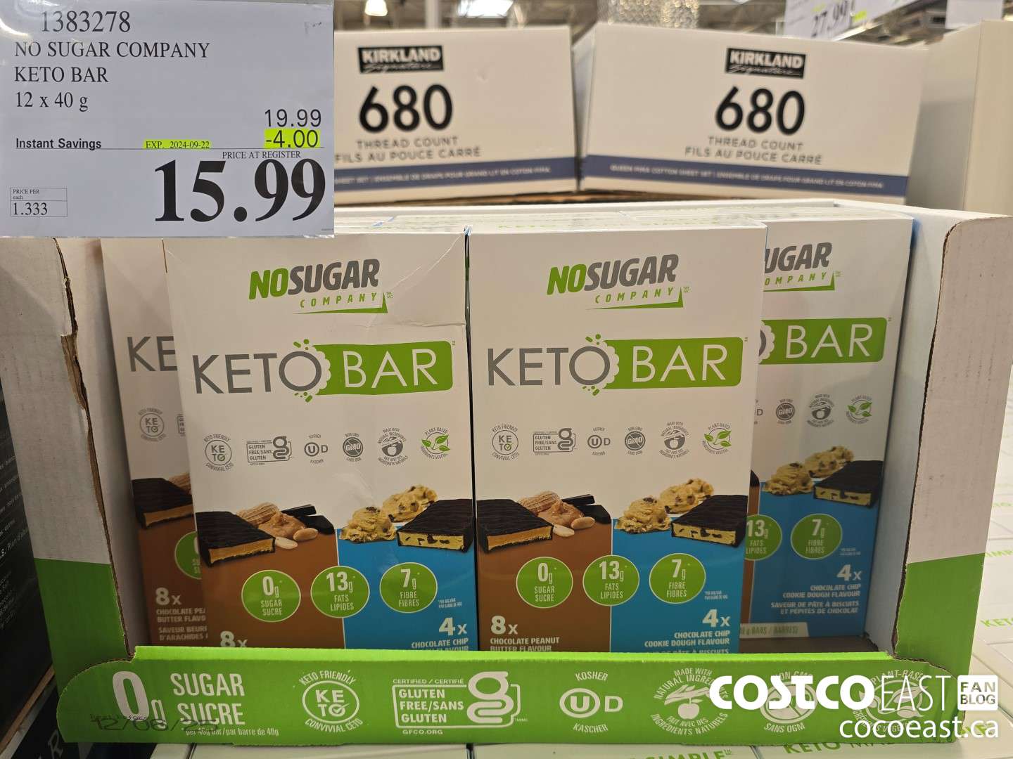 1383278 NO SUGAR COMPANY NO SUGAR KETO BARS 12 x 40g ($4.00 INSTANT SAVINGS EXPIRES ON 2024-09-22) $15.99