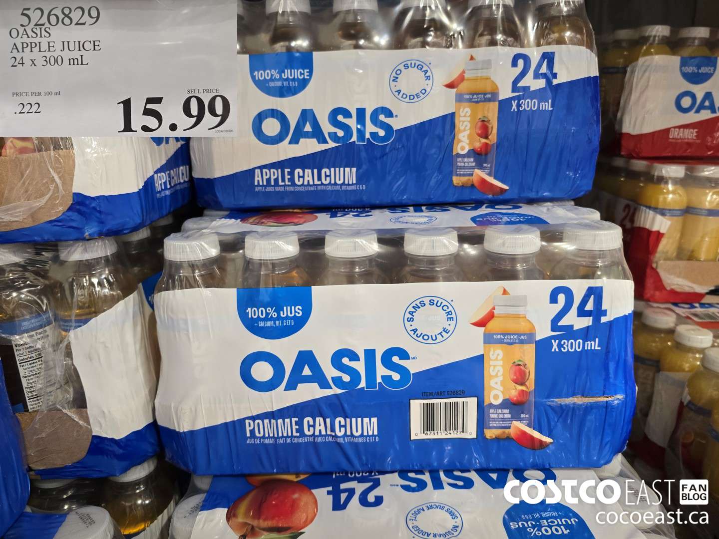 526829 OASIS APPLE JUICE 24 X 300 ML $15.99