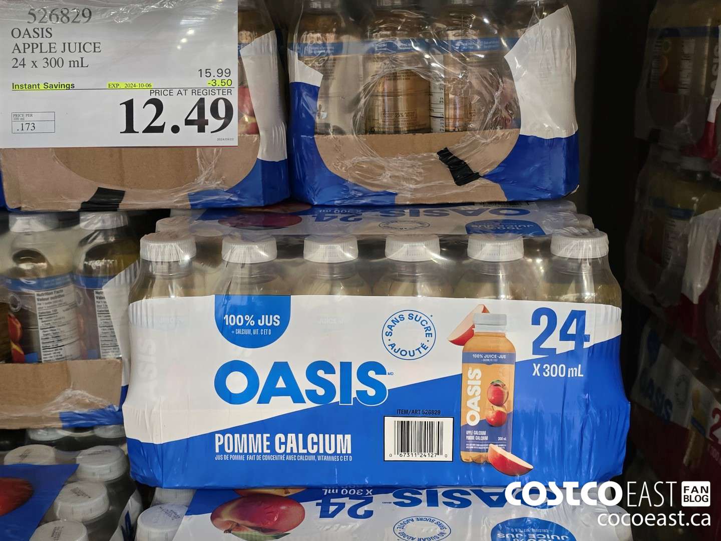 526829 OASIS APPLE JUICE 24 X 300 ML ($3.50 INSTANT SAVINGS EXPIRES ON 2024-10-06) $12.49