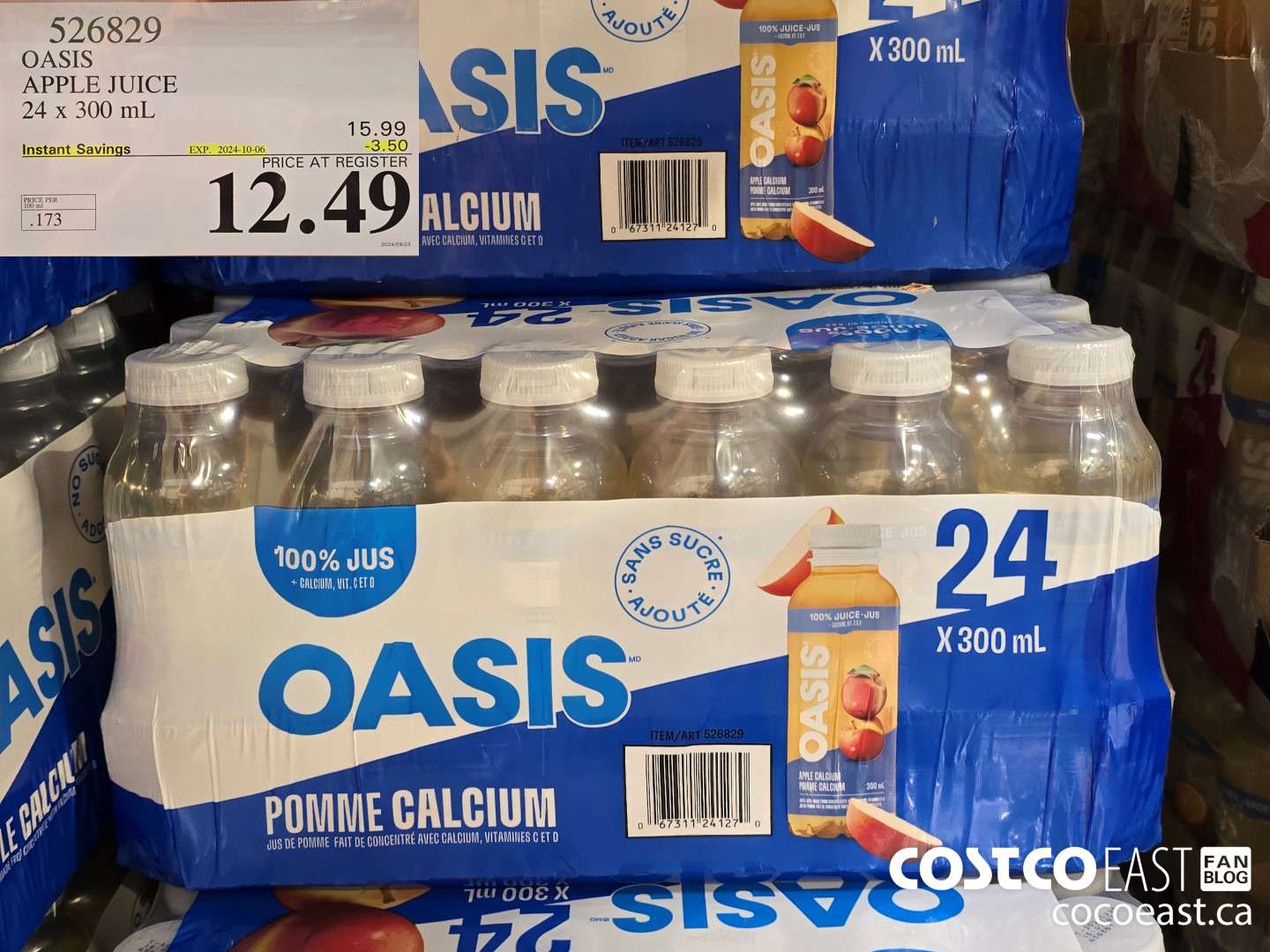 526829 OASIS APPLE JUICE 24 X 300 ML ($3.50 INSTANT SAVINGS EXPIRES ON 2024-10-06) $12.49