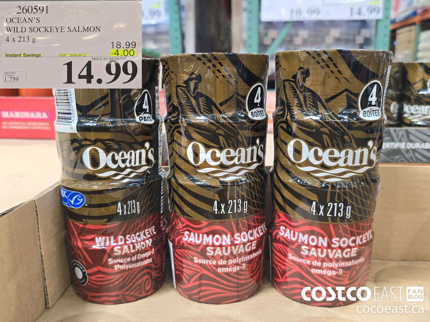 260591 OCEAN'S WILD SOCKEYE SALMON 4 x 213 G ($4.00 INSTANT SAVINGS EXPIRES ON 2024-09-22) $14.99