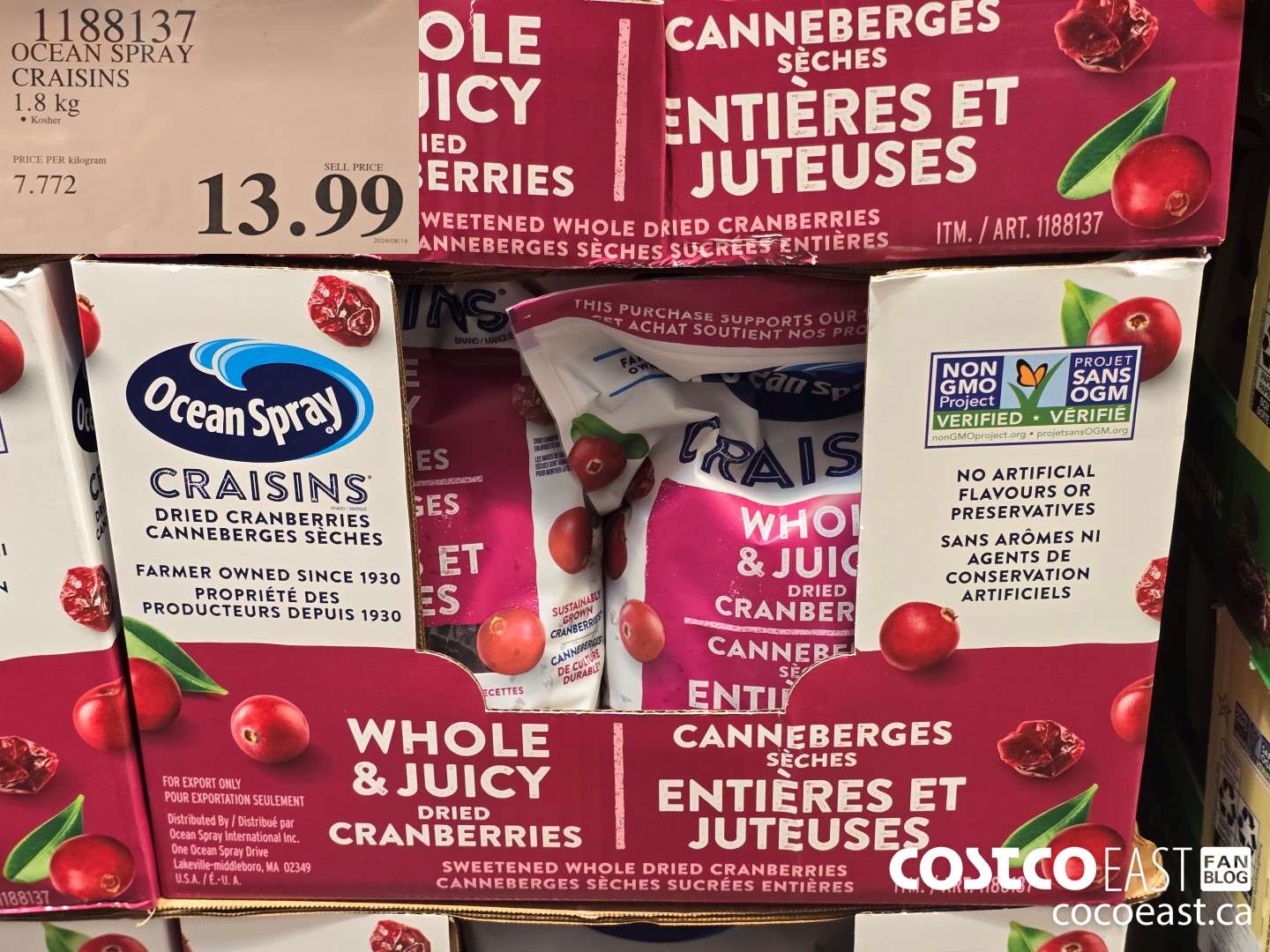 1188137 OCEAN SPRAY CRAISINS 1.8 KG $13.99