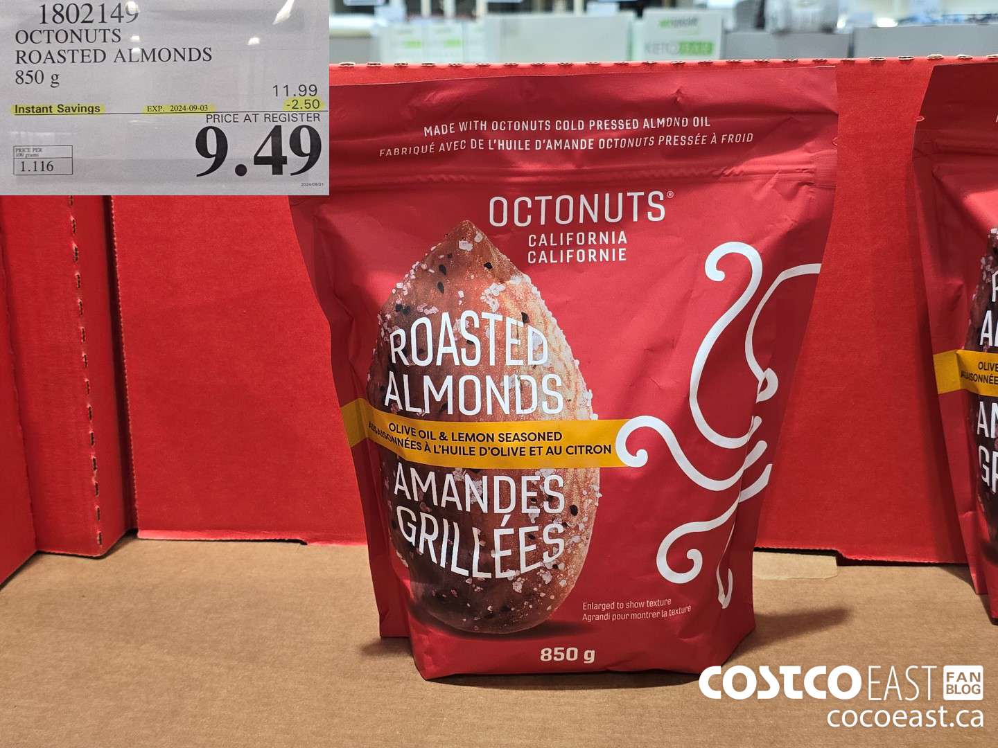1802149 OCTONUTS ROASTED ALMONDS 850 G ($2.50 INSTANT SAVINGS EXPIRES ON 2024-09-03) $9.49