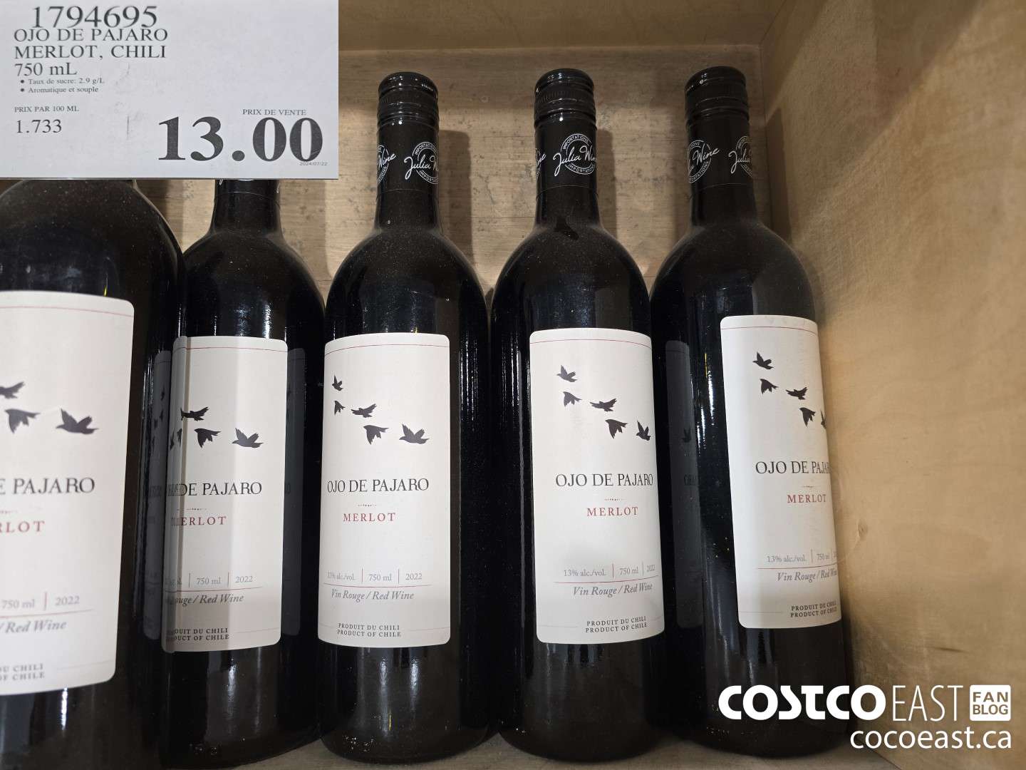 1794695 OJO DE PAJARO MERLOT, CHILI 750 ML $13.00