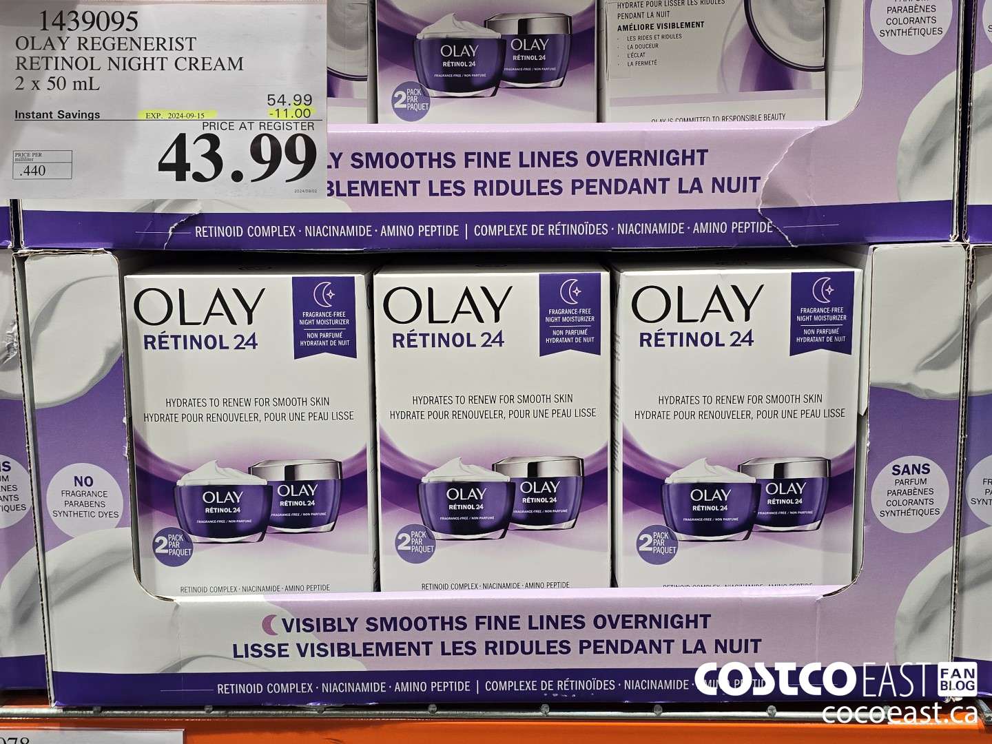 1439095 OLAY REGENERIST RETINOL24 NIGHT CREAM 2 X 50 ML ($11.00 INSTANT SAVINGS EXPIRES ON 2024-09-15) $43.99