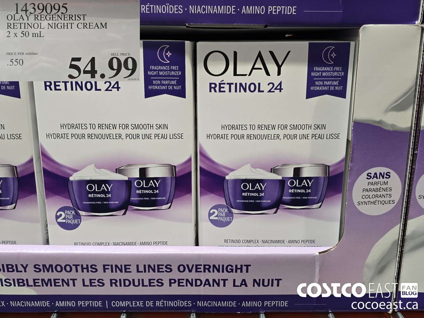 1439095 OLAY REGENERIST RETINOL24 NIGHT CREAM 2 X 50 ML $54.99