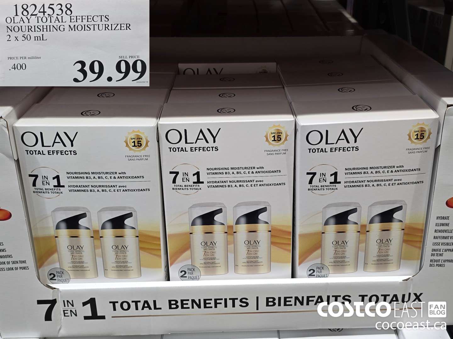 1824538 OLAY TOTAL EFFECTS NOURISHING MOISTURIZER 2 x 50 mL $39.99