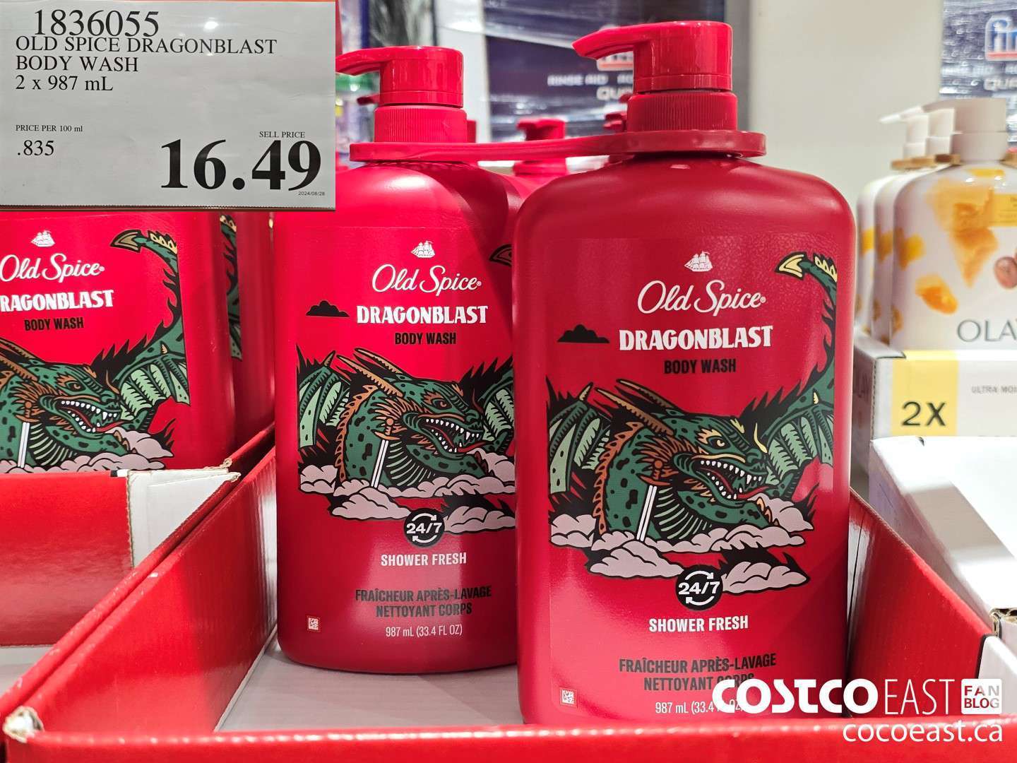 1836055 OLD SPICE DRAGONBLAST BODY WASH 2 X 987 mL $16.49