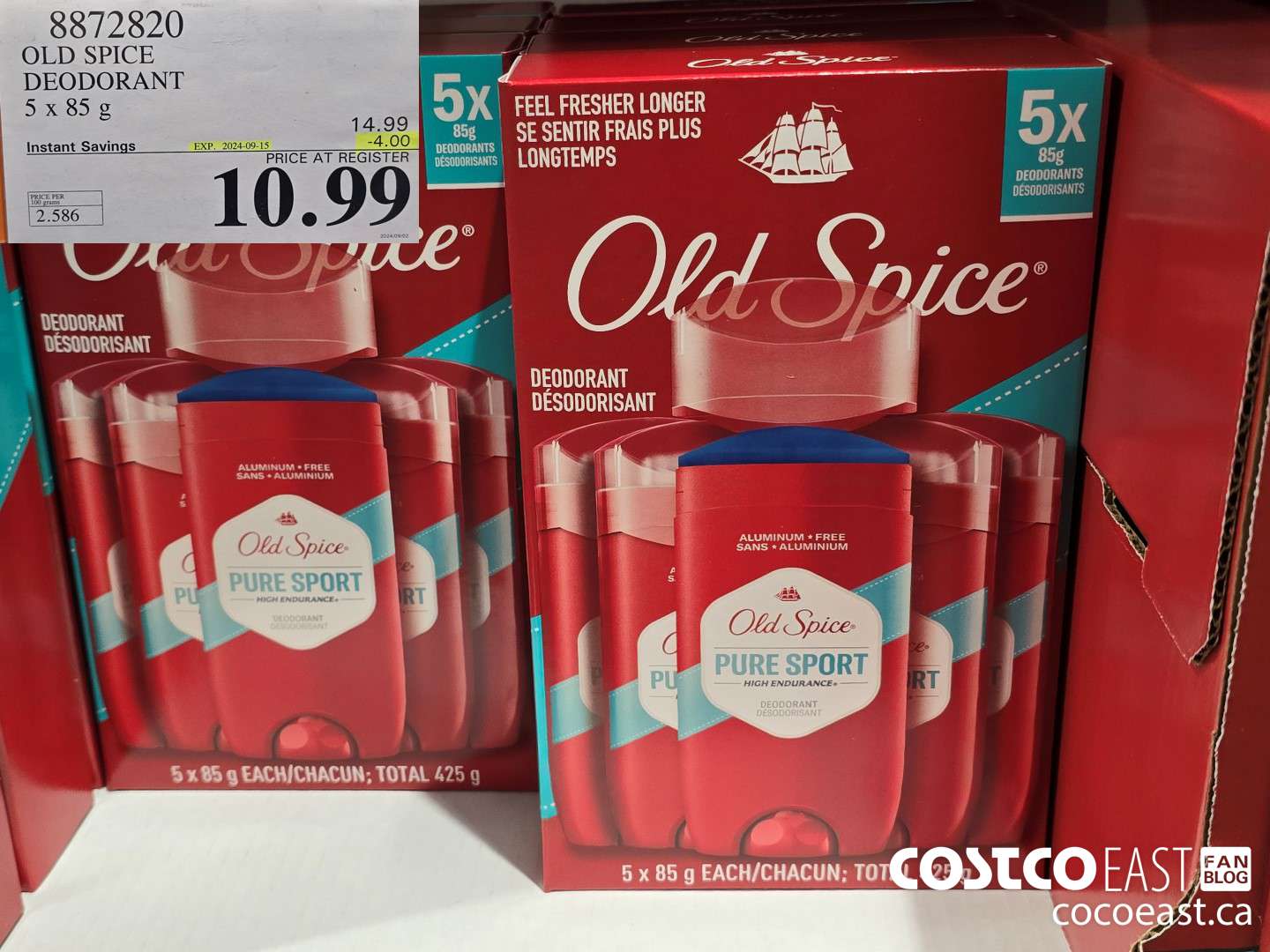 8872820 OLD SPICE DEODORANT 5 X 85G ($4.00 INSTANT SAVINGS EXPIRES ON 2024-09-15) $10.99