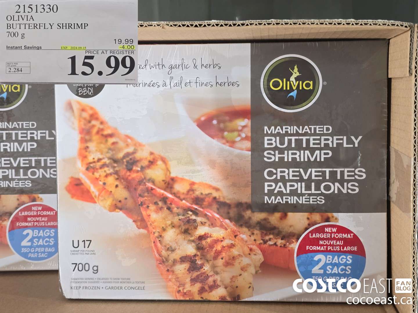 2191330 OLIVIA BUTTERFLY SHRIMP 700 g ($4.00 INSTANT SAVINGS EXPIRES ON 2024-09-15) $15.99