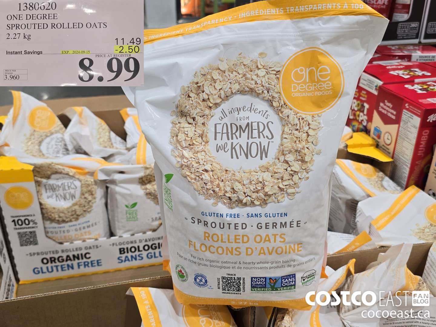 1380620 ONE DEGREE SPROUTED ROLLED OATS 2.27 KG ($2.50 INSTANT SAVINGS EXPIRES ON 2024-09-15) $8.99