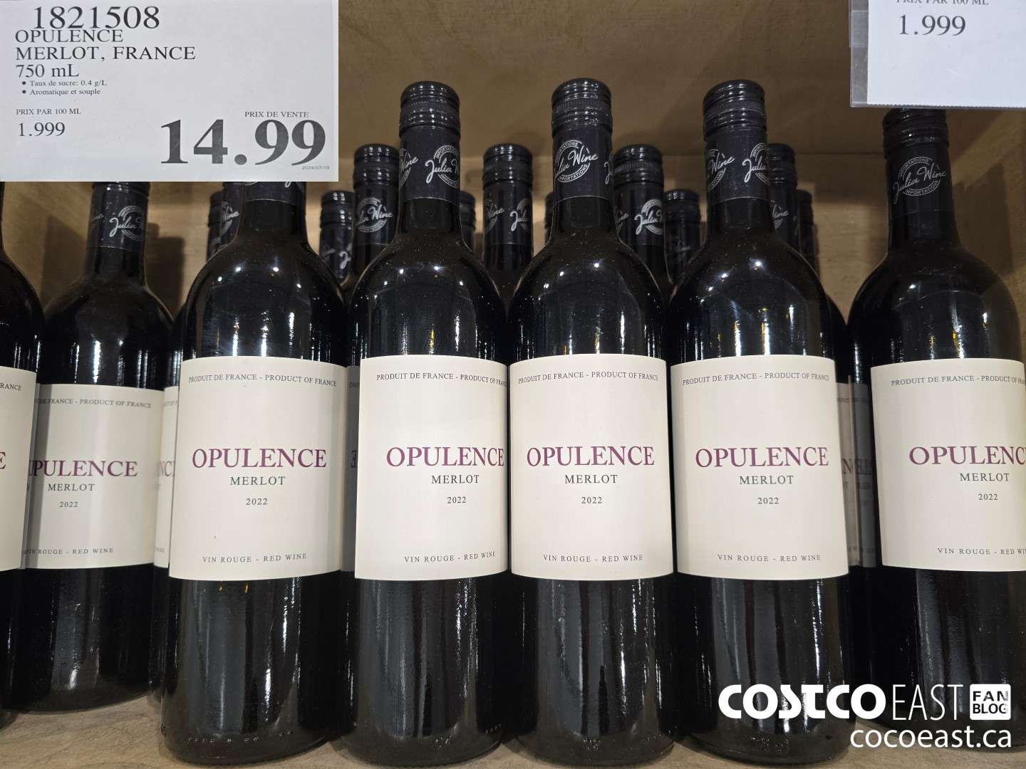 1821508 OPULENCE MERLOT, FRANCE 750 ML $14.99