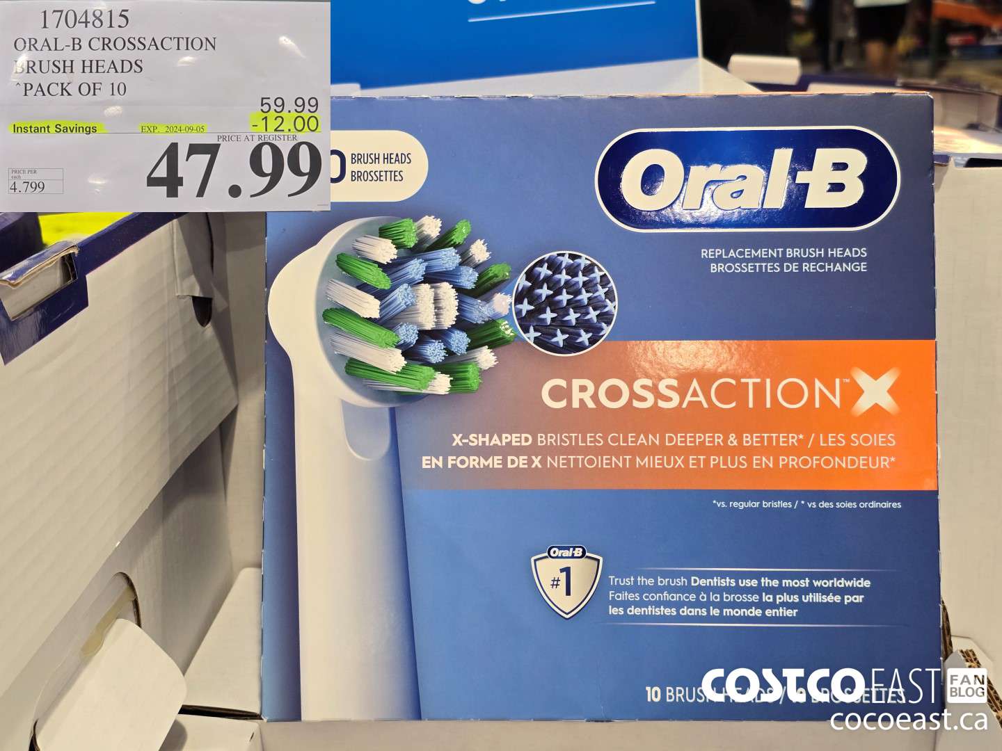 1704815 ORAL-B CROSSACTION BRUSH HEADS PACK OF 10 ($12.00 INSTANT SAVINGS EXPIRES ON 2024-09-05) $47.99