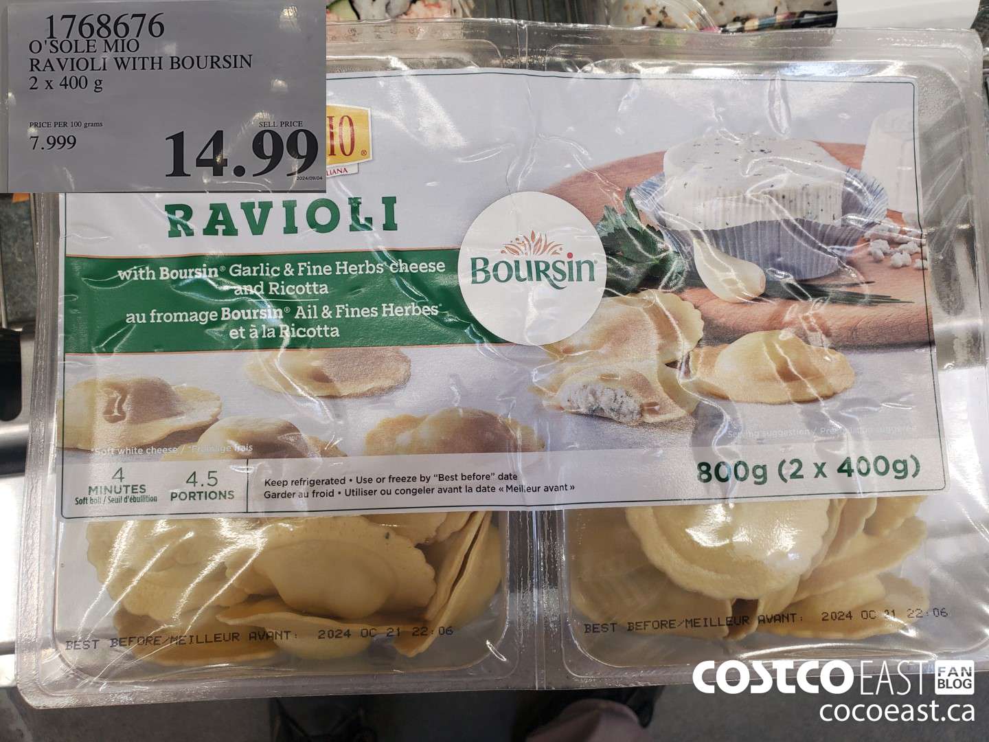 1768676 O'SOLE MIO RAVIOLI WITH BOURSIN 2 x 400 g  $14.99