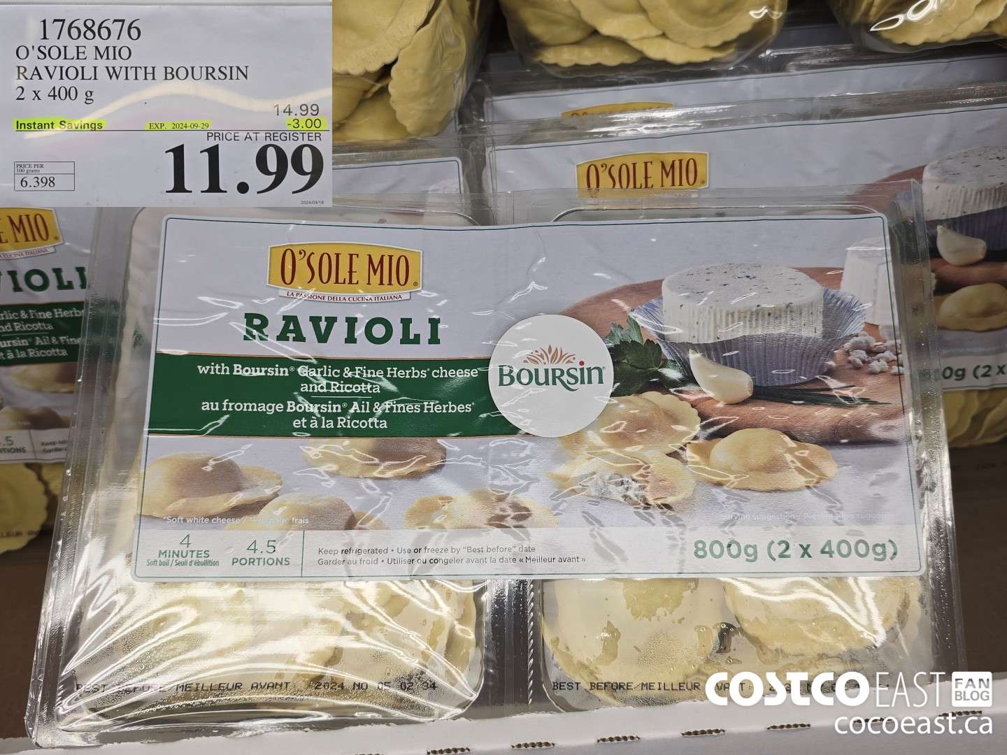 1768676 O'SOLE MIO RAVIOLI WITH BOURSIN 2 x 400 g  ($3.00 INSTANT SAVINGS EXPIRES ON 2024-09-29) $11.99